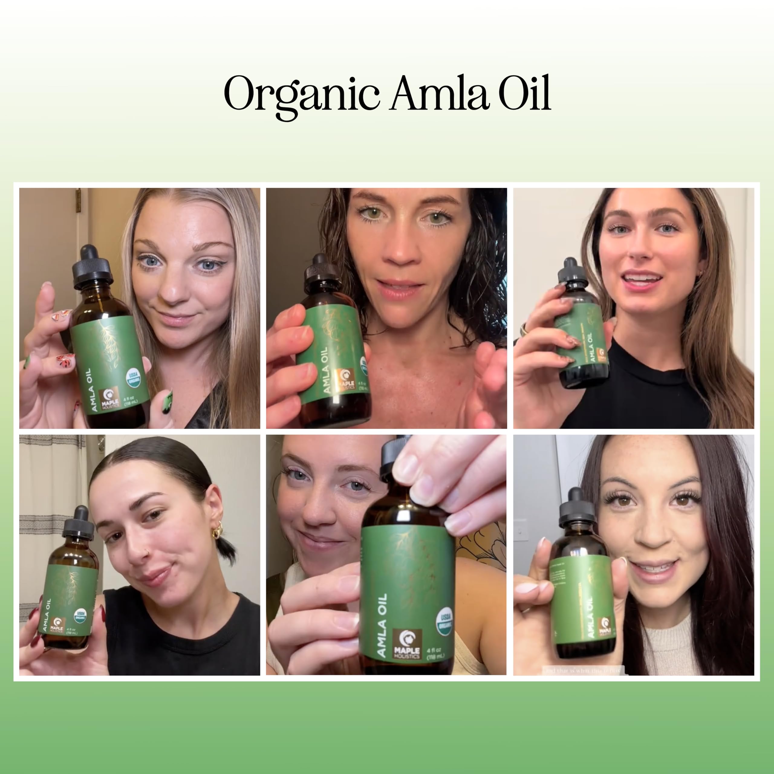 Maple Holistics Amla Oil drops imagery suggesting soothing hydration for dry hair.