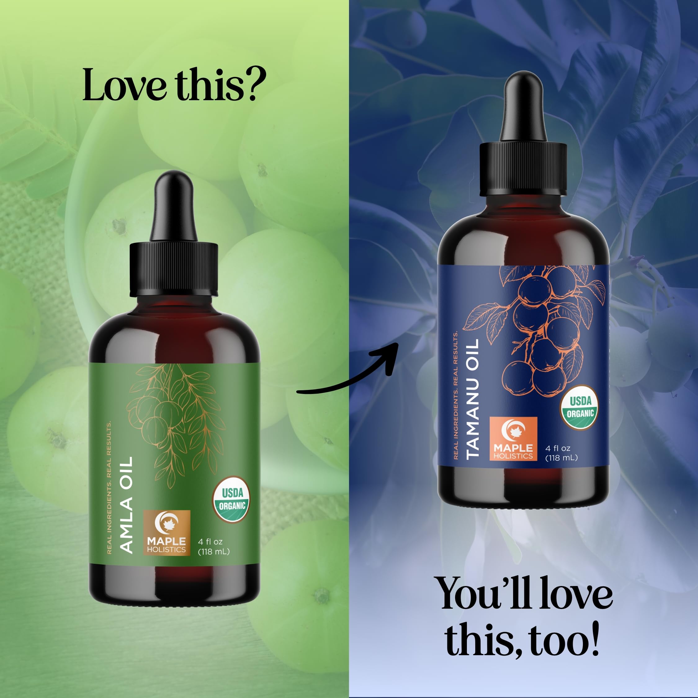 Maple Holistics Amla Oil in use showing scalp massage benefit.
