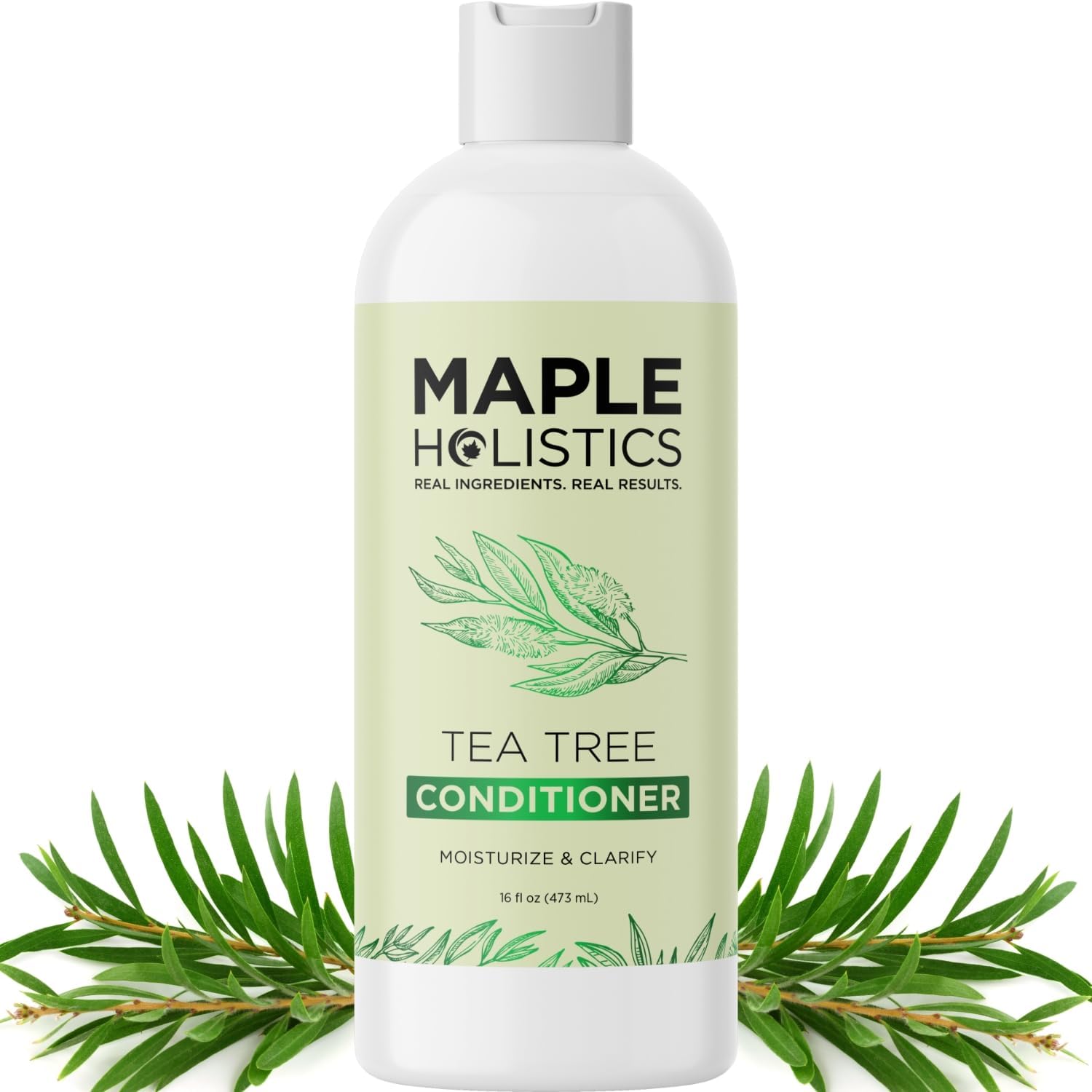 Maple Holistics après-shampooing arbre à thé, bouteille élégante, hydratation douce pour cheveux secs