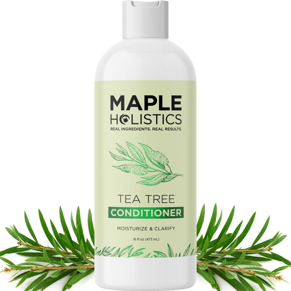 Maple Holistics après-shampooing arbre à thé, bouteille élégante, hydratation douce pour cheveux secs