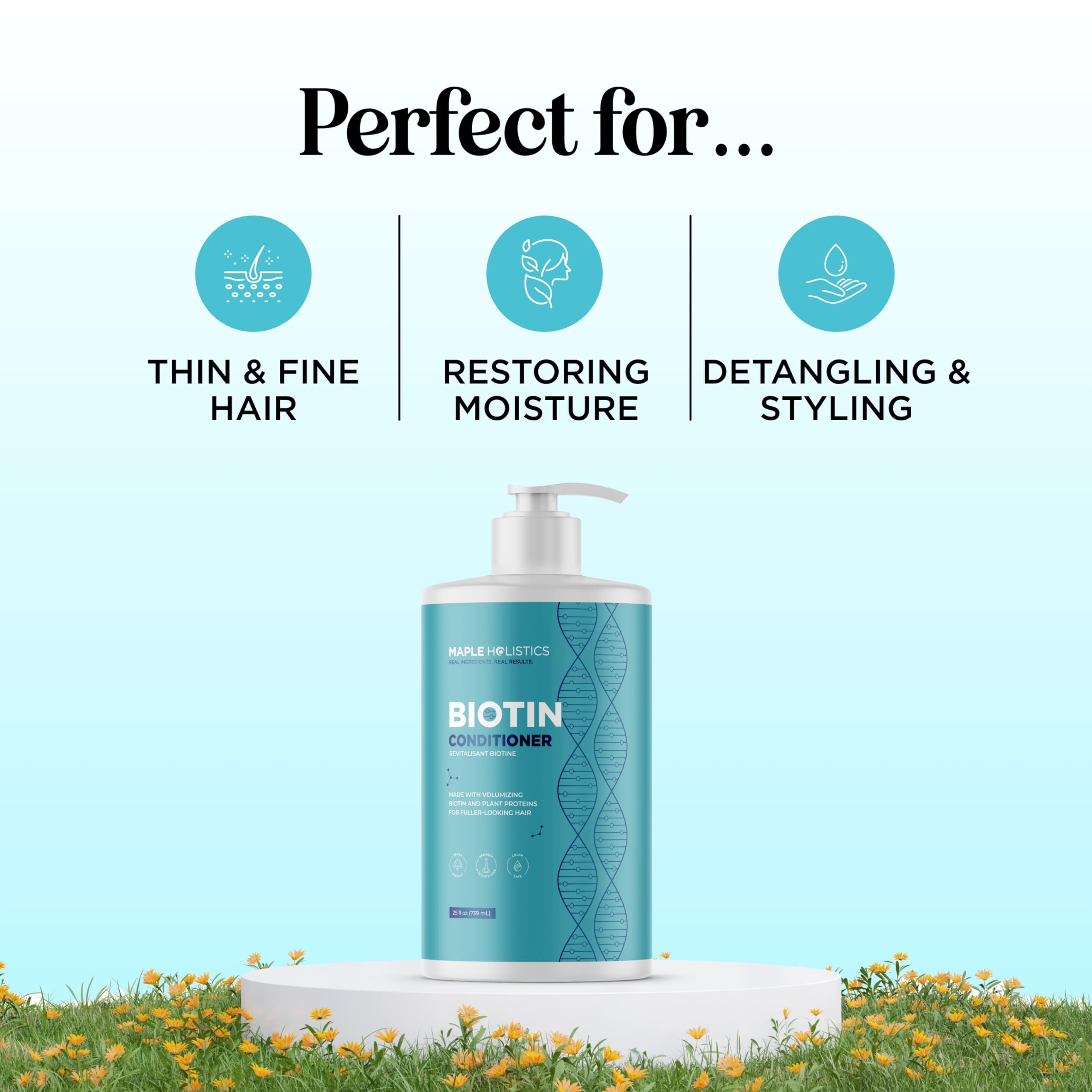 Maple Holistics Biotin Conditionneur, application facile, cheveux fins paraissent plus volumineux