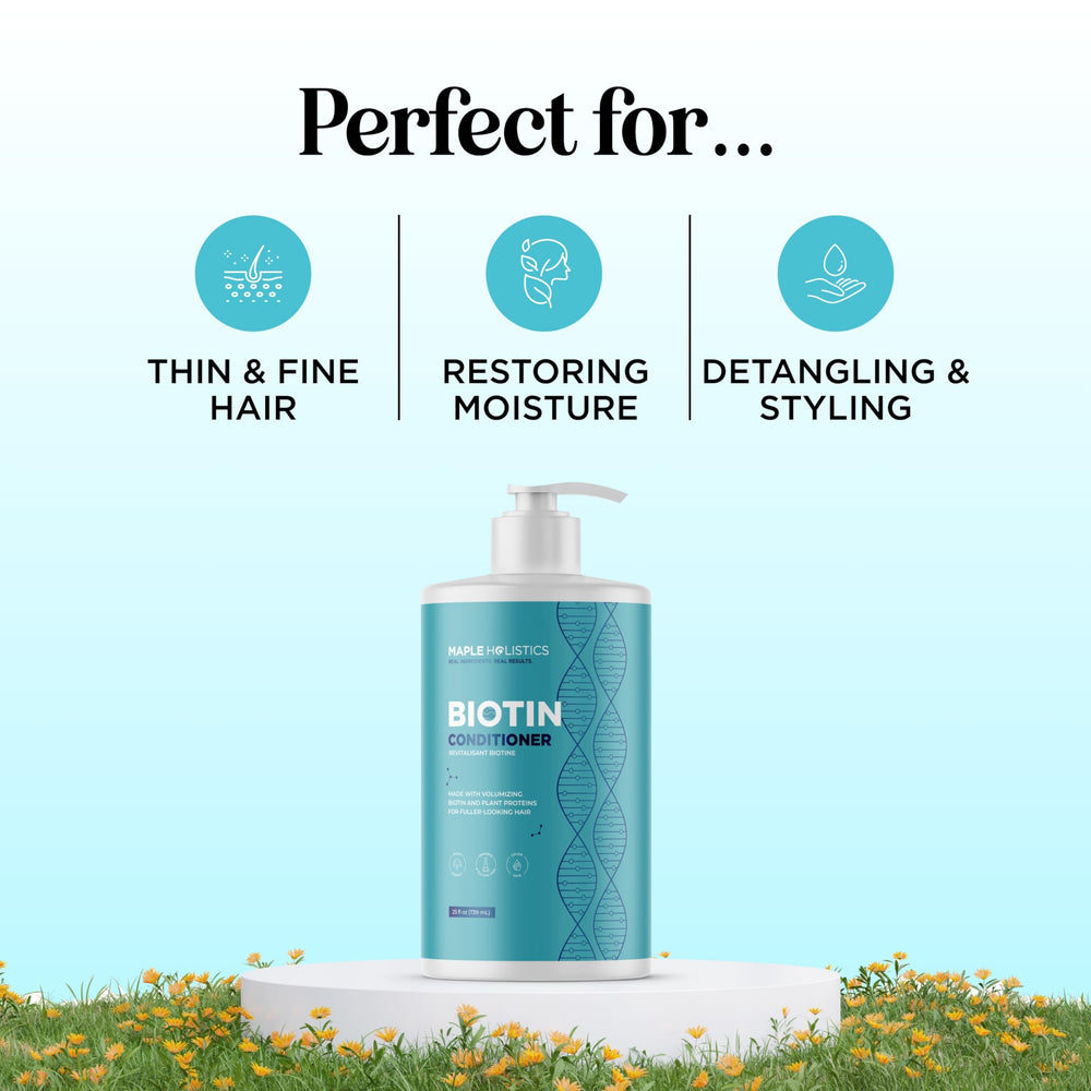Maple Holistics Biotin Conditionneur, application facile, cheveux fins paraissent plus volumineux