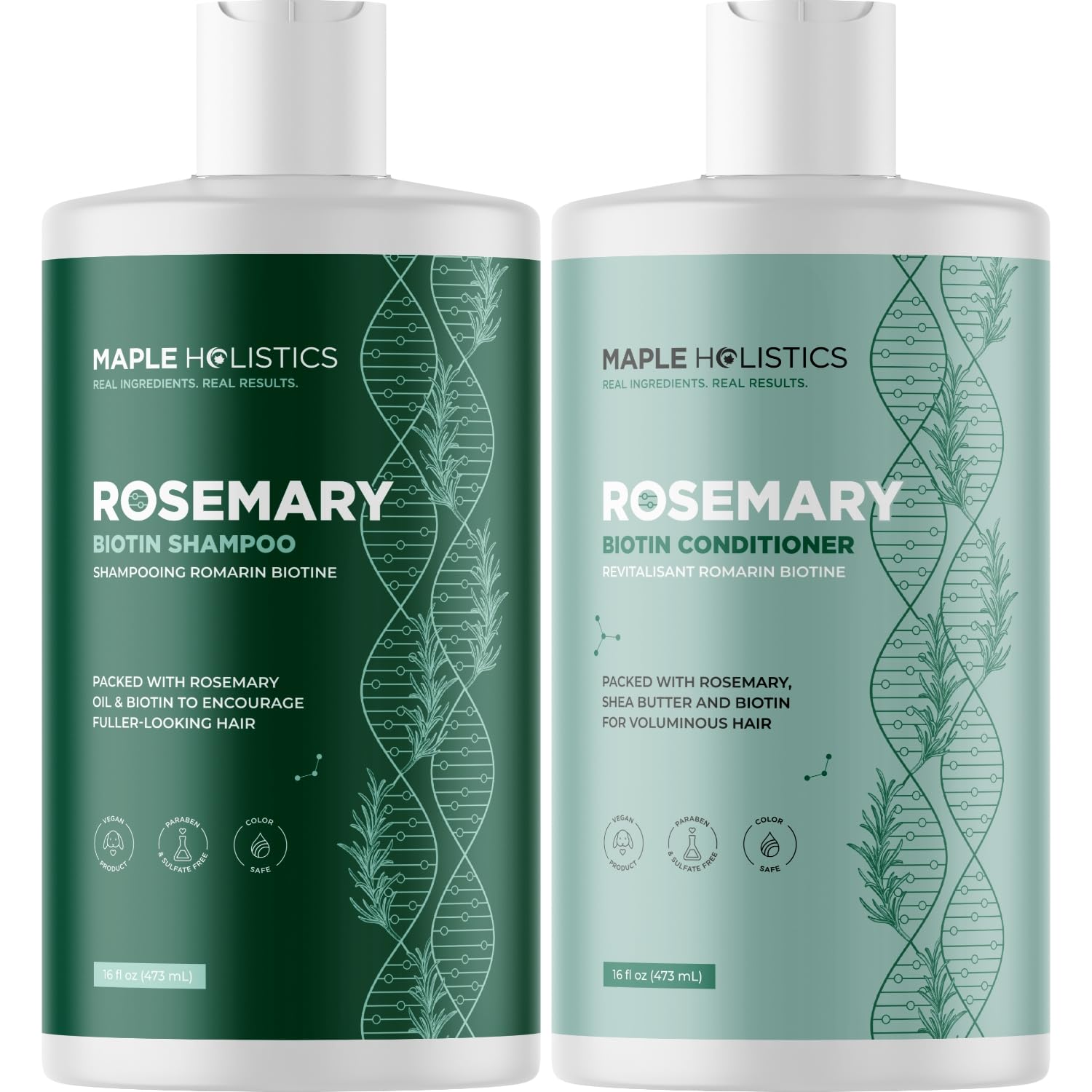 Maple Holistics Biotine Romarin Shampoing Bouteille: revitalise les cheveux fins et apporte du volume