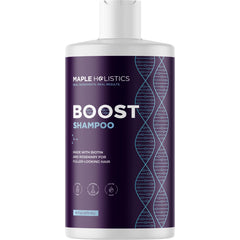 Maple Holistics Shampoing Biotin Romarin, flacon, cheveux volumineux et revitalisés.
