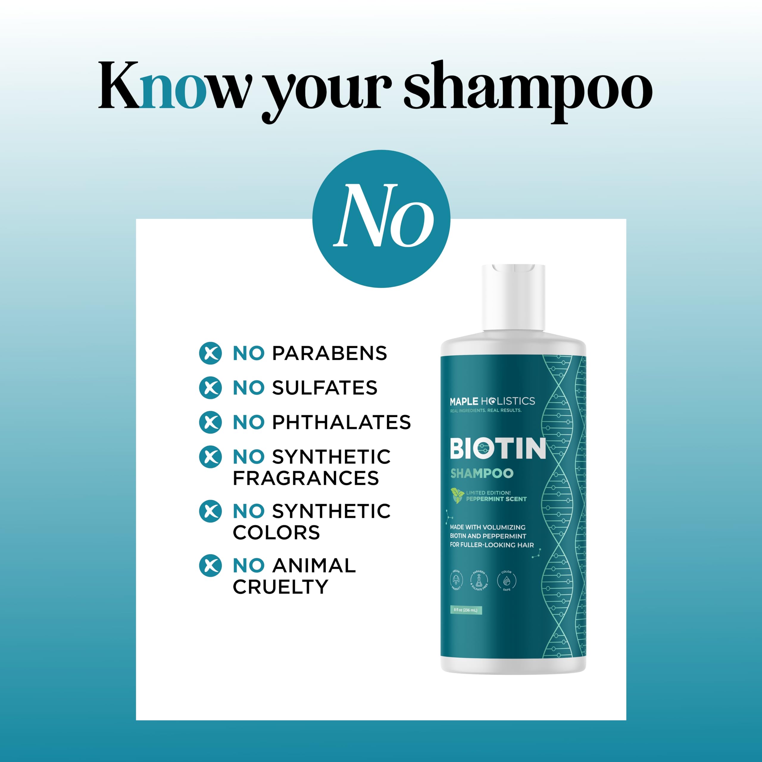 Maple Holistics Shampoing Biotine – huile d'argan, nourrissant pour cheveux secs.