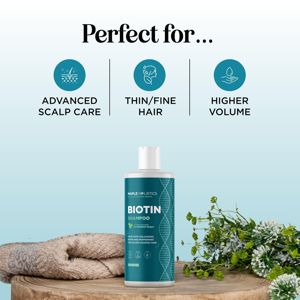 Maple Holistics Shampoing Biotine – cuir chevelu sec, aide à hydrater.