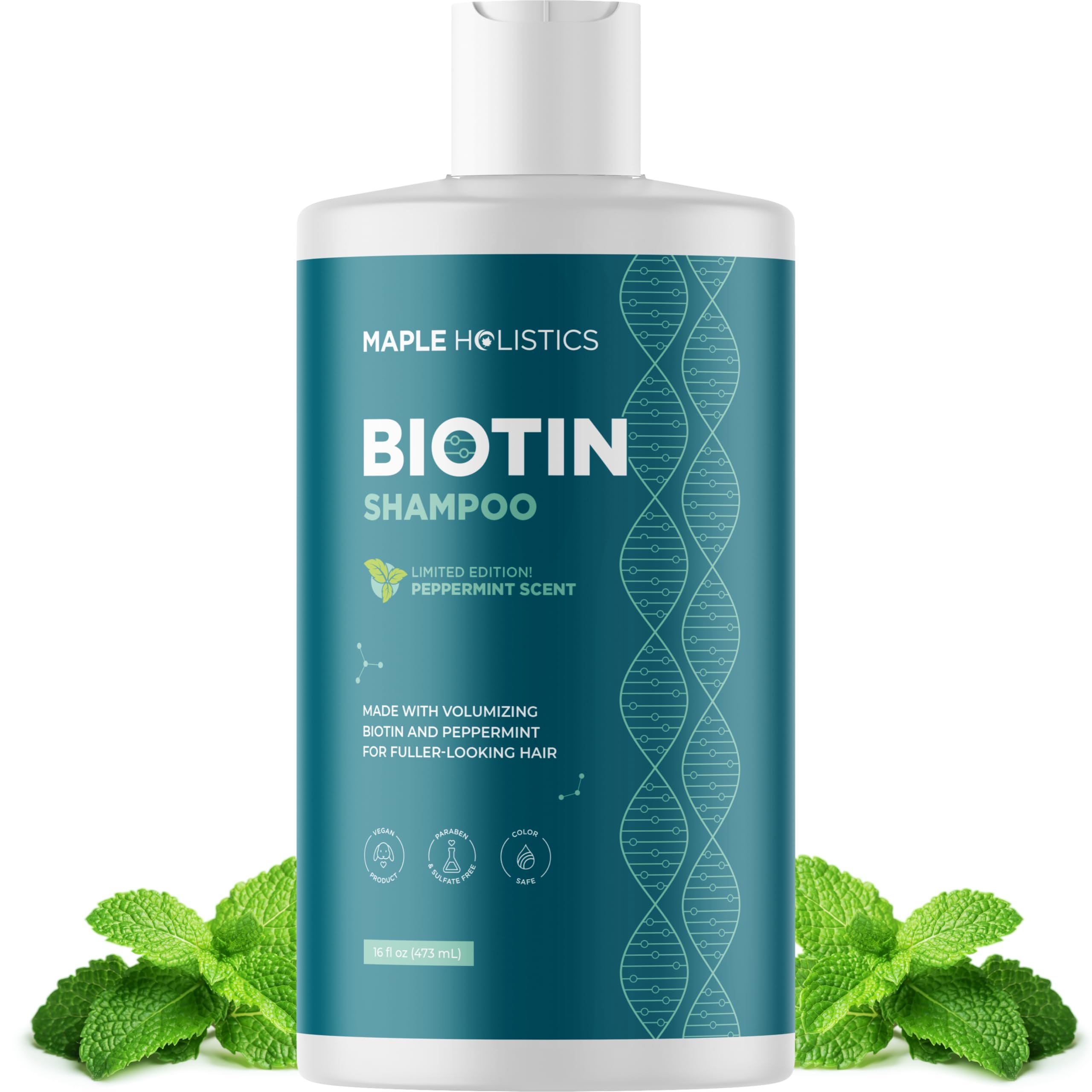 Shampoing Biotine Maple Holistics en bouteille Menthe pour fraîcheur et volume potentiels.