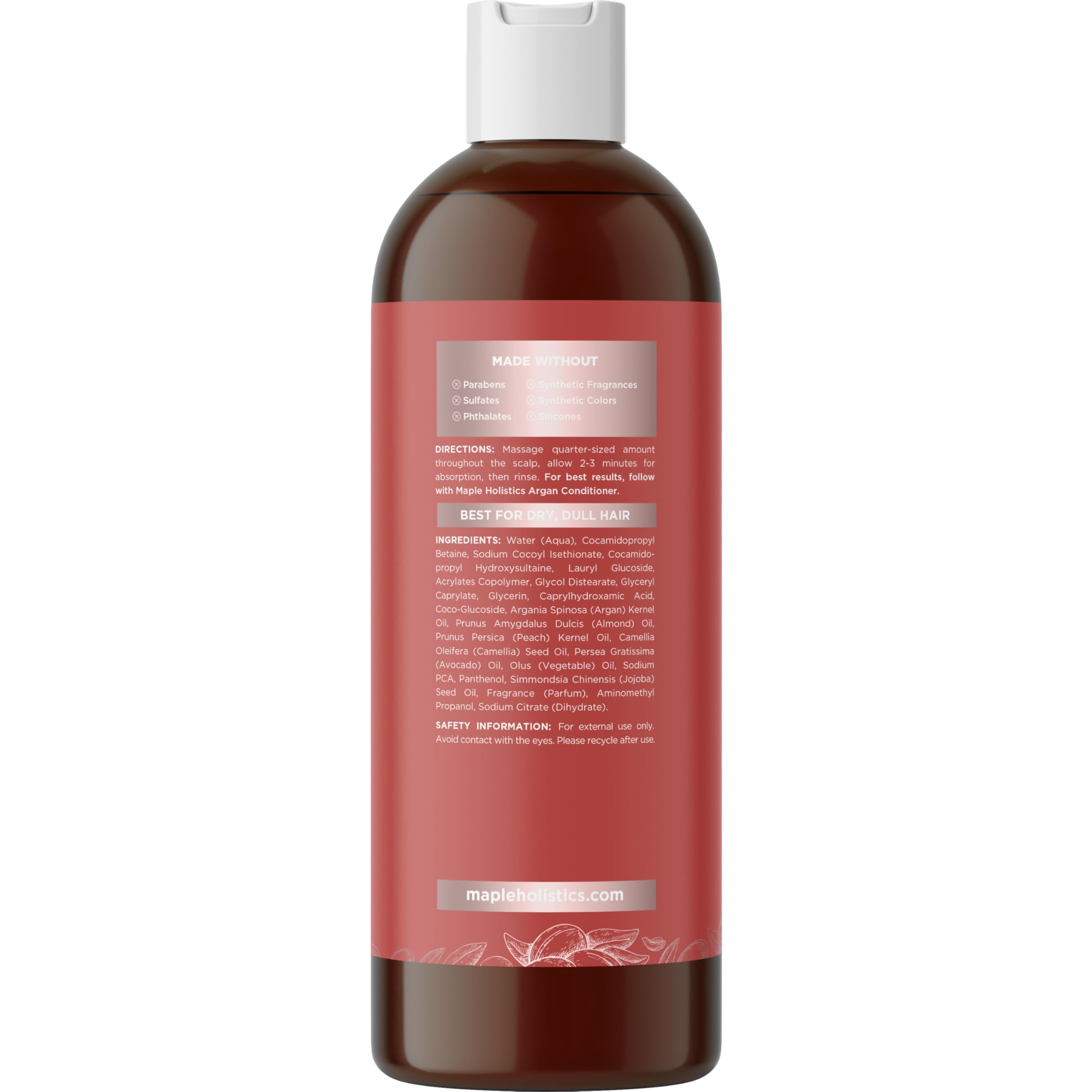 Maple Holistics étiquette Shampoing Argan: présentation fiable et naturelle