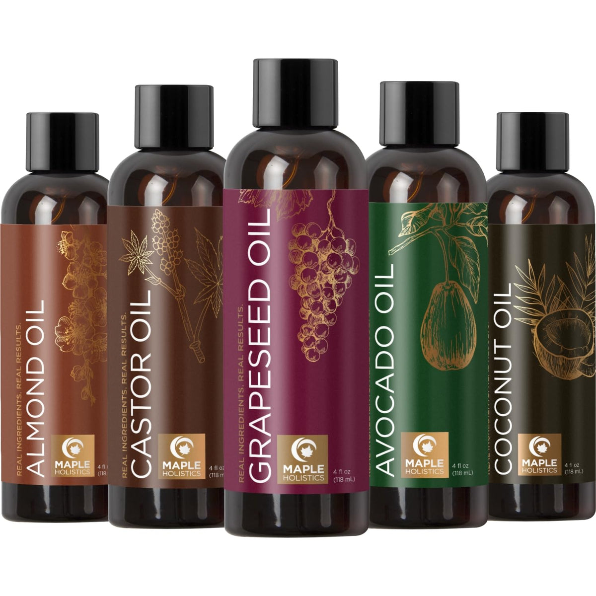 Maple Holistics huile amande douce – bouteille visible, hydratante pour peau et cheveux