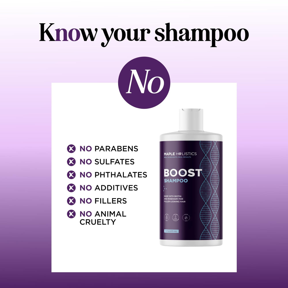 Extraits Saw Palmetto et Moringa dans le shampoing Maple Holistics.