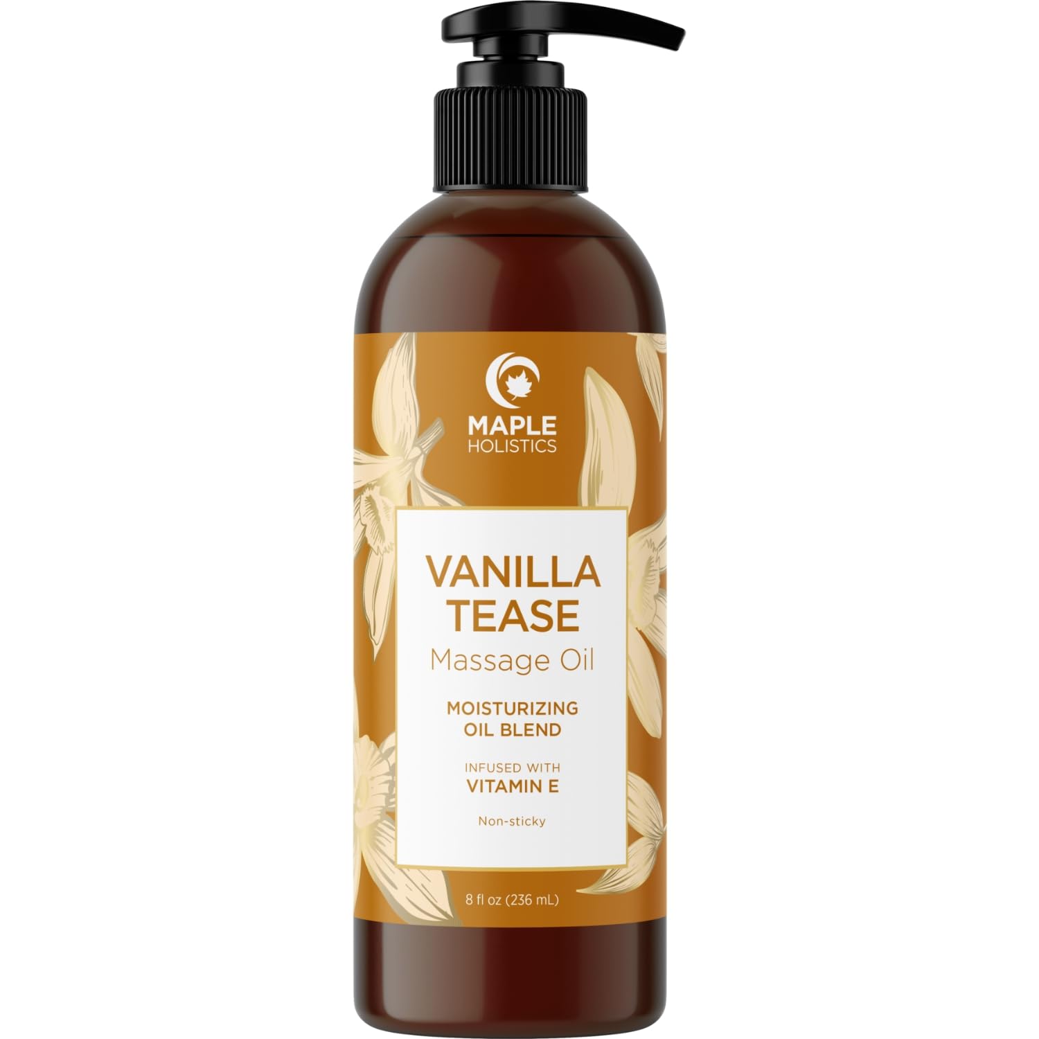 Maple Holistics huile vanille, bouteille, glisse douce pour massage à deux.