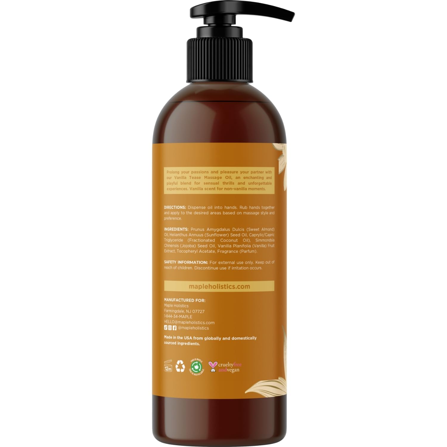 Maple Holistics huile vanille, hydratation nourrissante pour le corps.