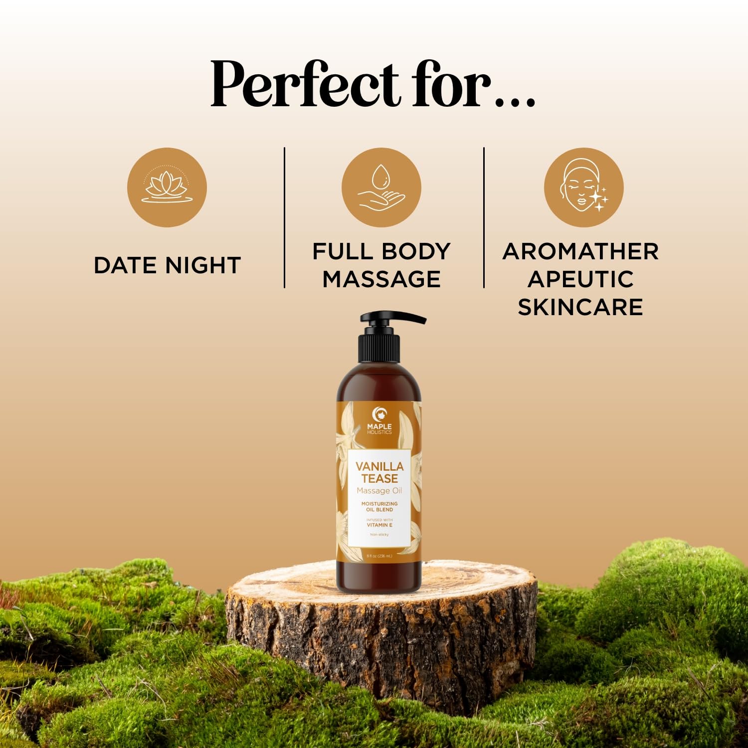 Maple Holistics huile vanille, texture glissante idéale après douche.