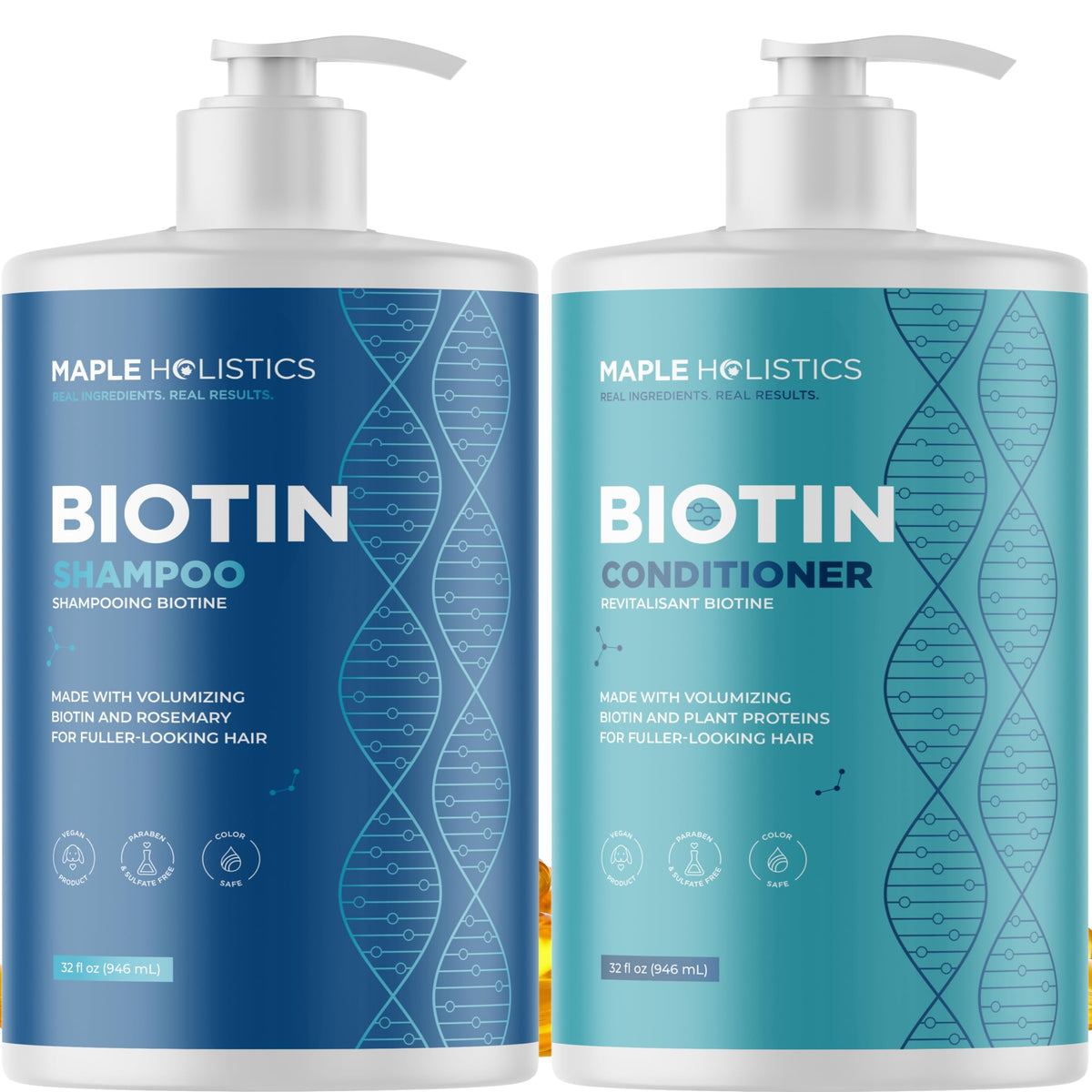 Maple Holistics Shampoing Romarin Biotine – bouteille avec pompe, volume potentiel pour cheveux fins