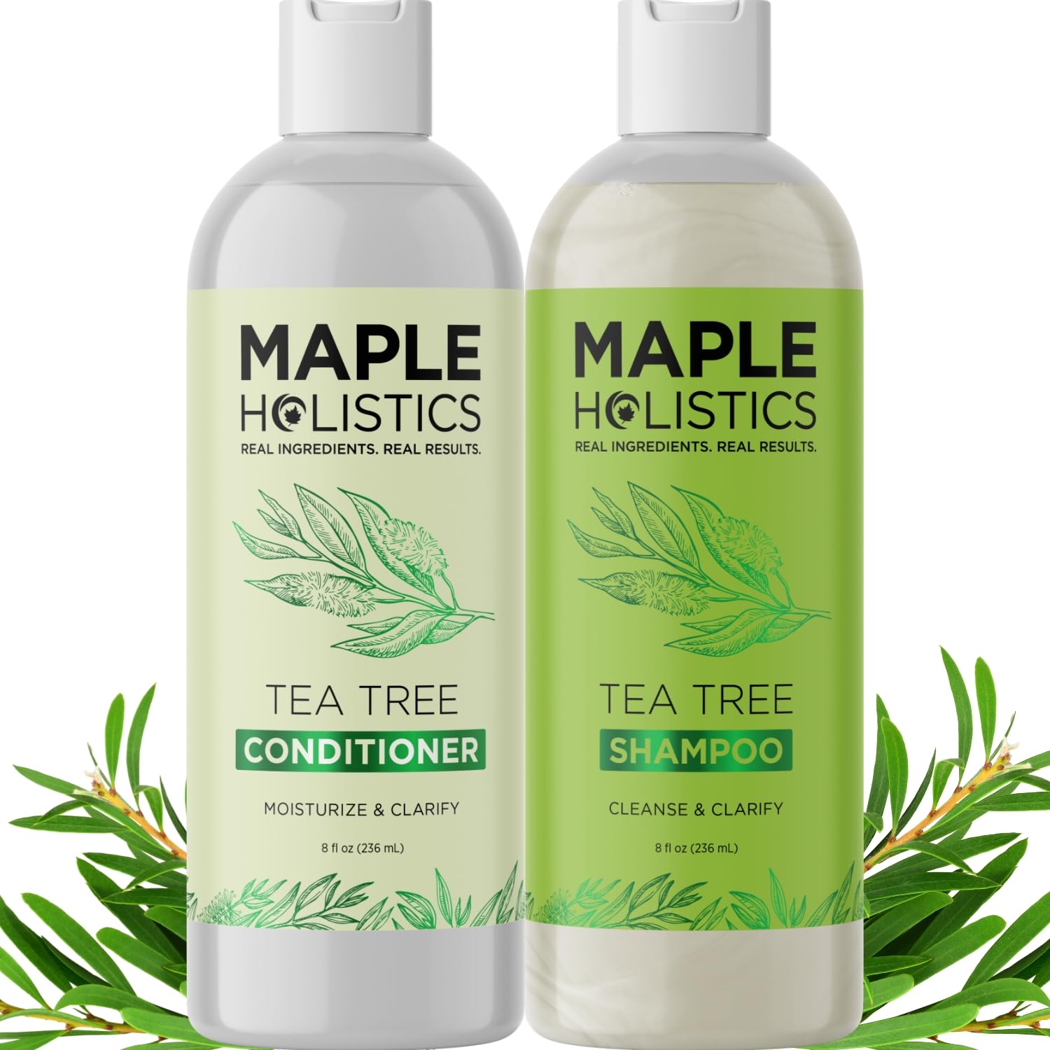 Maple Holistics Shampoing arbre à thé : bouteille prête pour un usage quotidien.