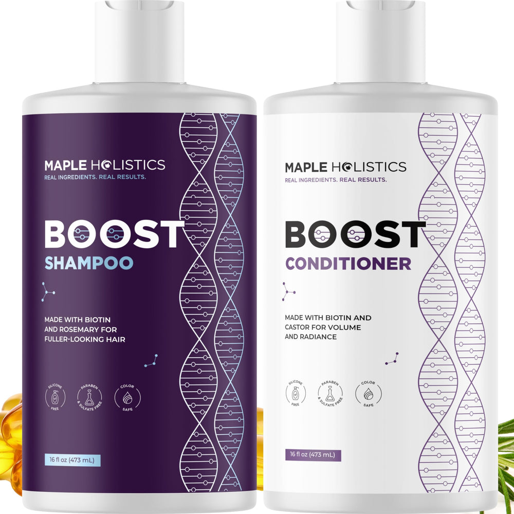 Maple Holistics Shampoing Biotine: bouteille visible, volume naturel.