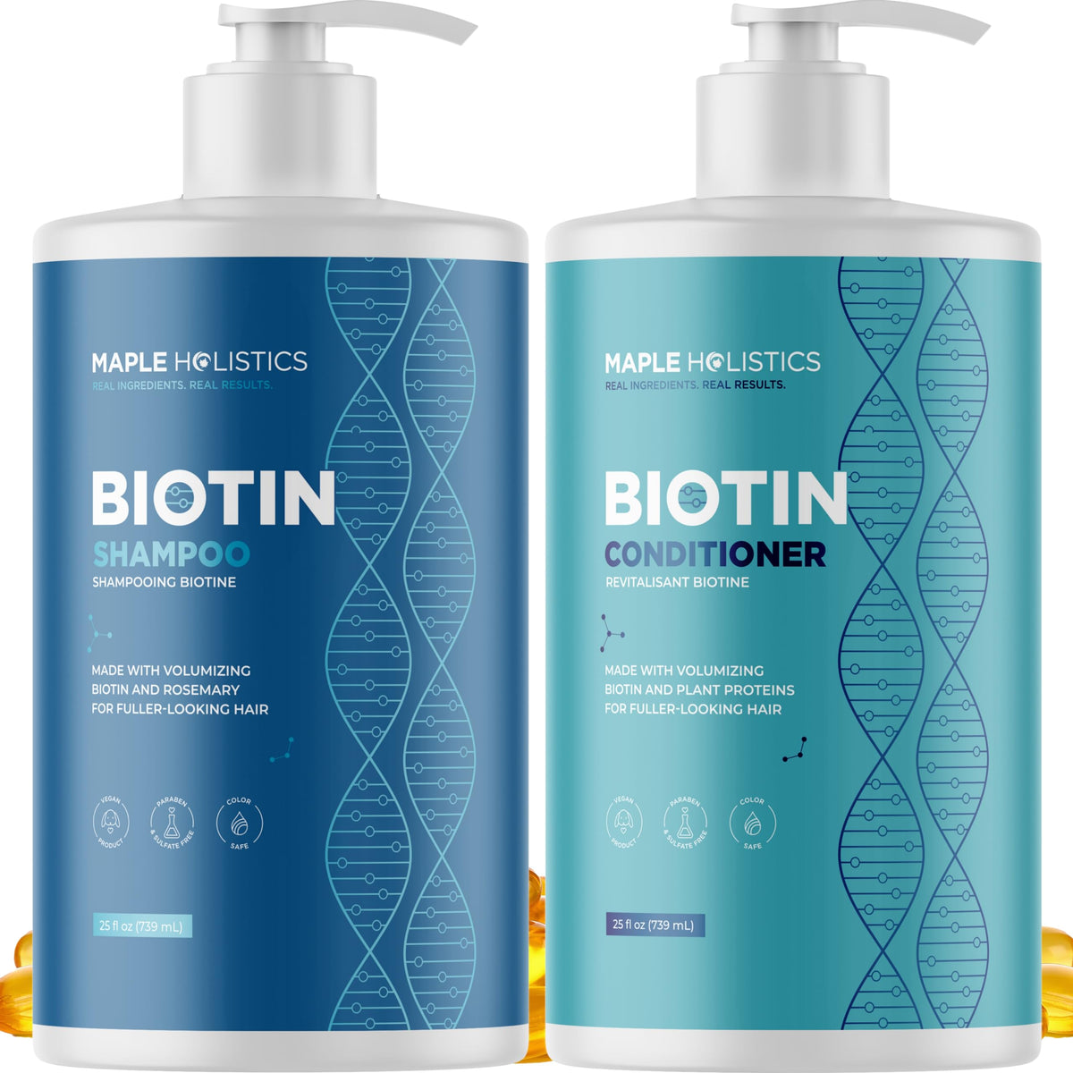 Maple Holistics Shampoing Romarin Biotine, bouteille vue de face, cheveux volumisés