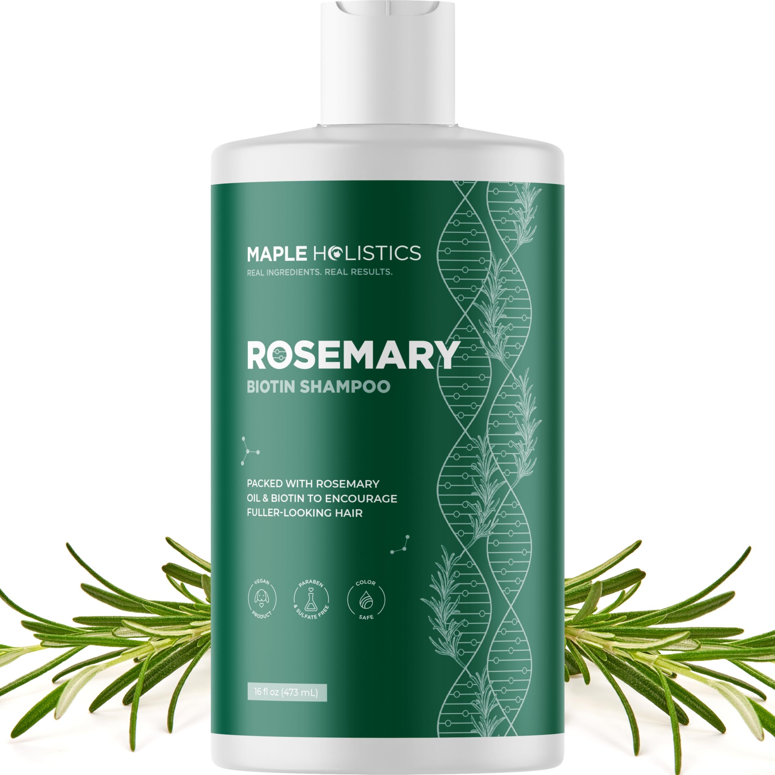 Shampooing volumisant Maple Holistics avec biotine et romarin, flacon prêt à l'emploi.