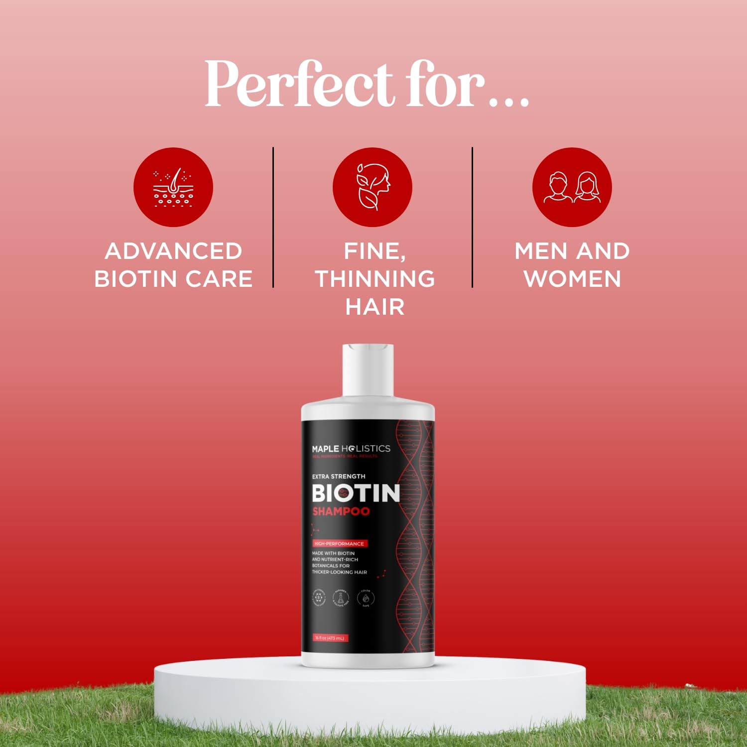 Utilisation quotidienne idéale pour cheveux fins avec le Shampoing Ultra Biotine Maple Holistics.