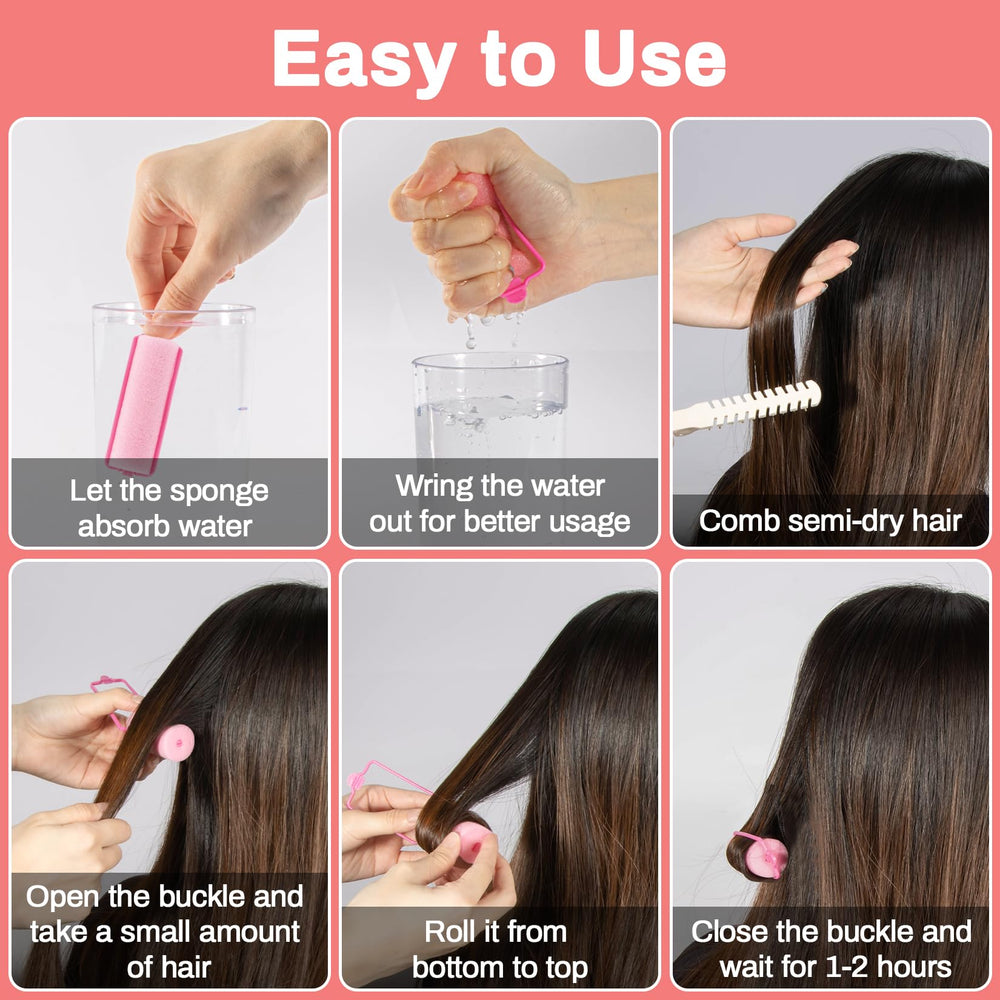 Rouleaux MAQIHAN en mousse rose, doux et durables pour tout type de cheveux