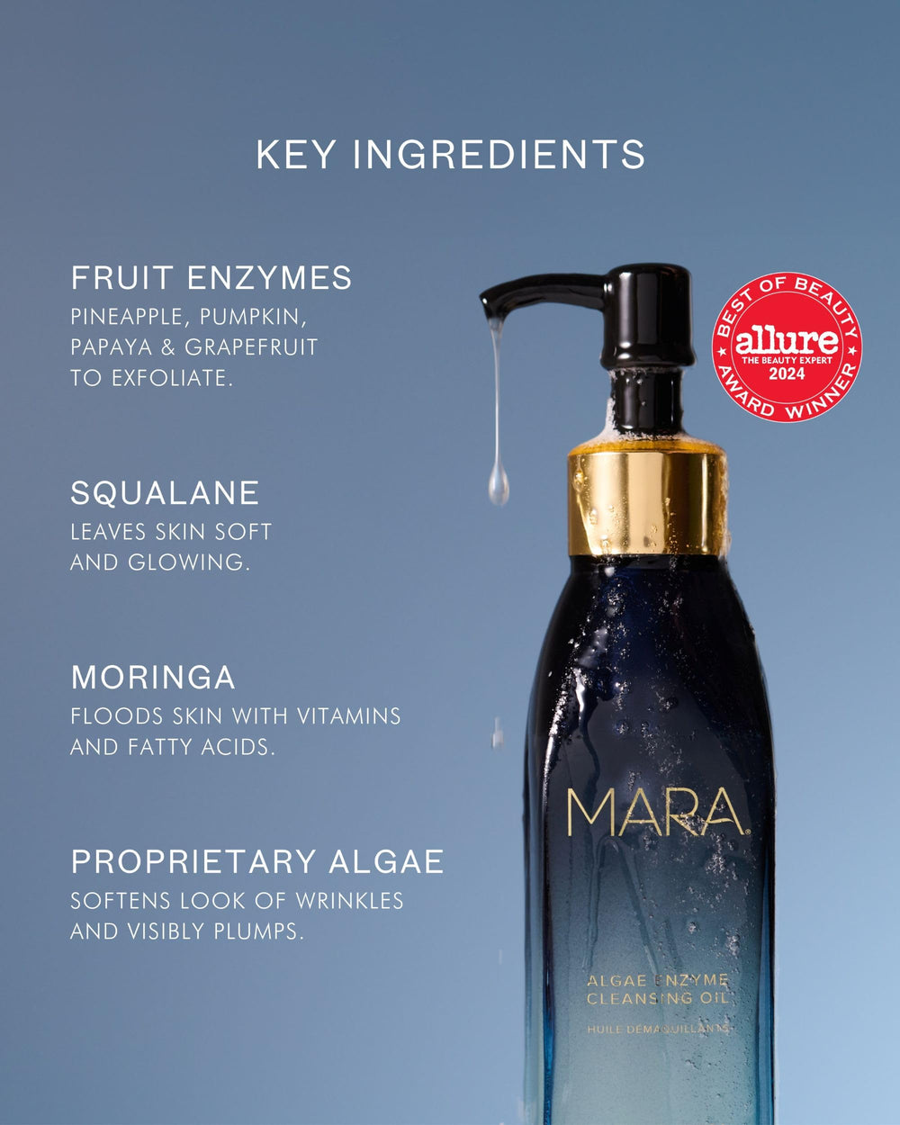Peau lumineuse après utilisation de MARA, huile démaquillante nourrissante.