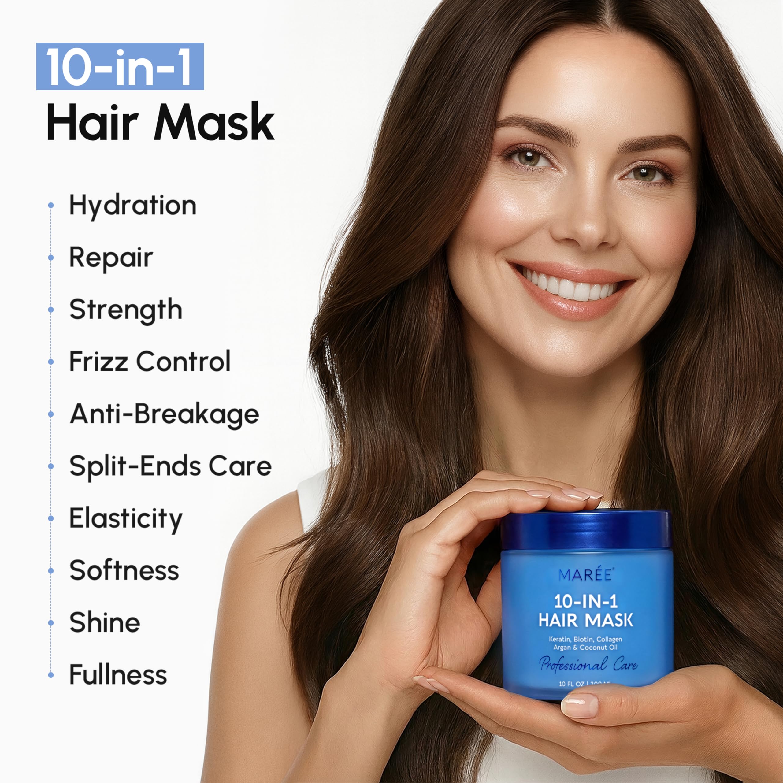 MAREE masque anti-frizz pour cheveux secs, brillance et gestion des mèches.