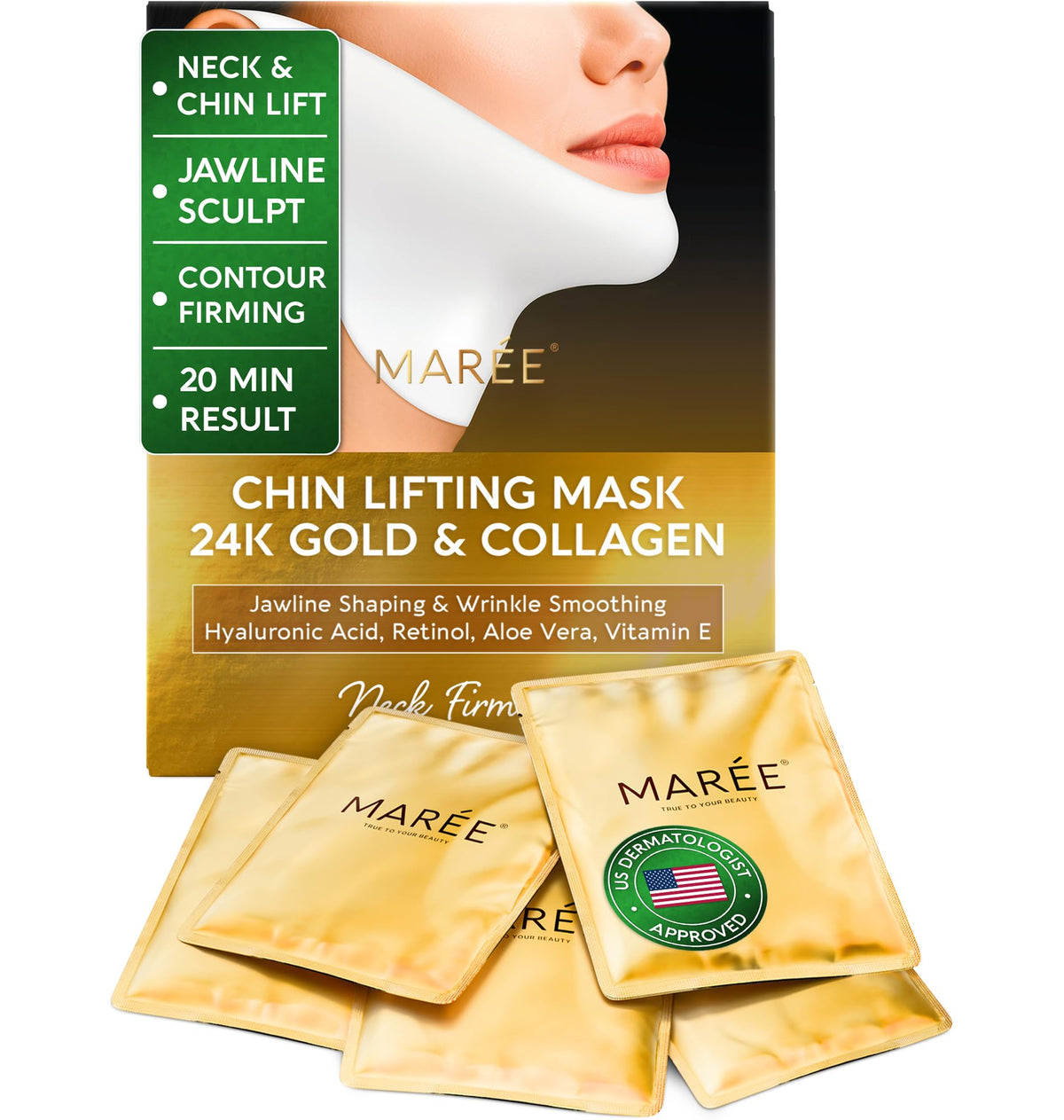 MAREE masque-lifting-v-line-24k-or pour contour du visage plus défini.