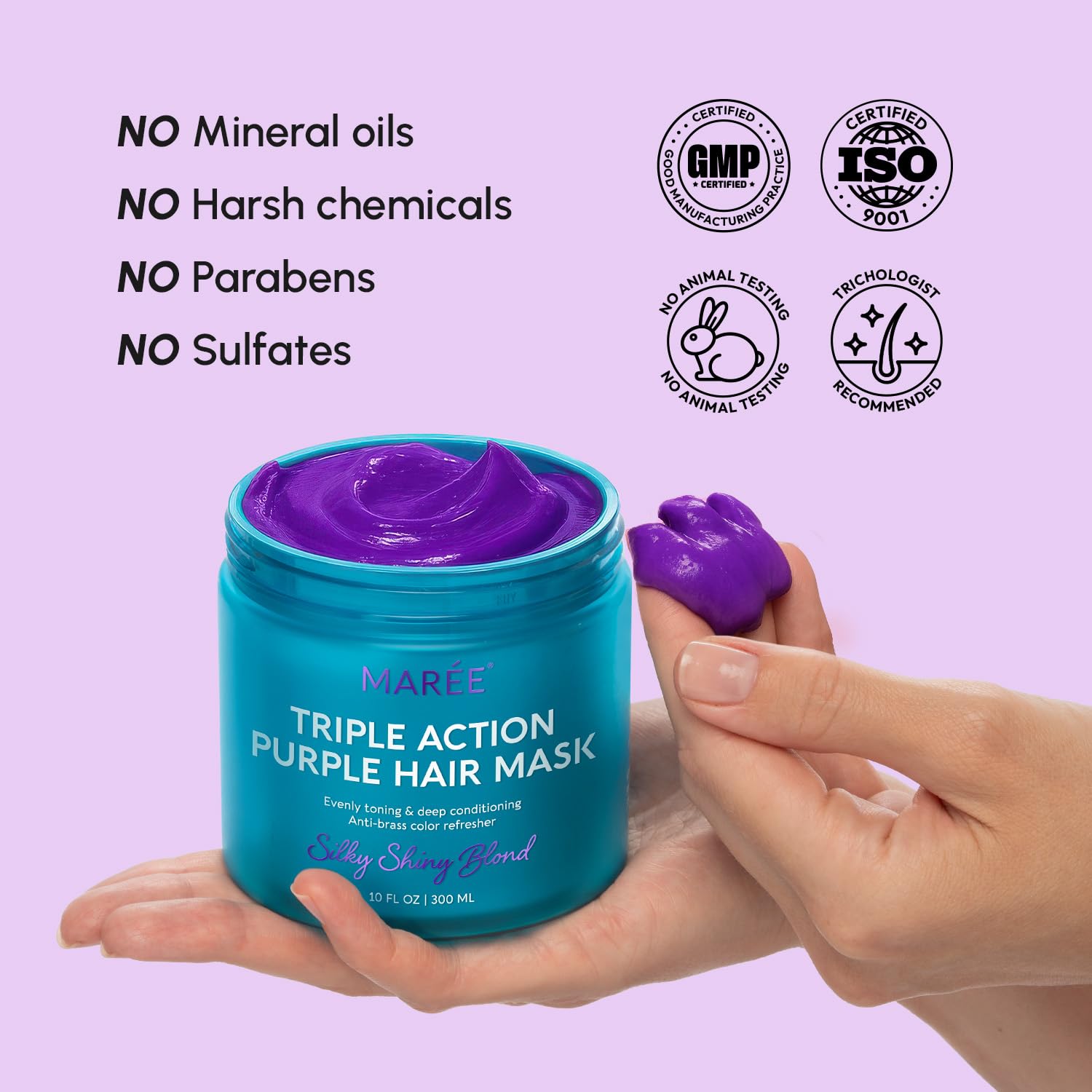 Brillance et douceur retrouvées après l’utilisation du masque violet.