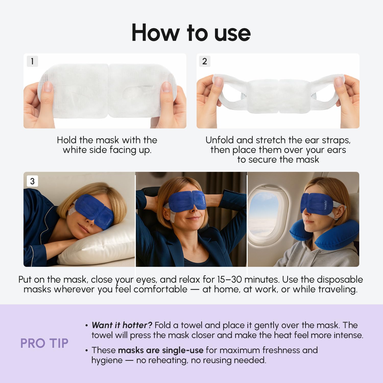 MAREE masque yeux chaud lavande – compresses réchauffantes pour un confort après une journée.