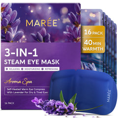 MAREE masque yeux chaud lavande – emballage: rituel relaxant pour yeux fatigués et hydratés.