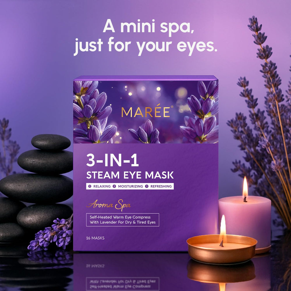 MAREE masque yeux chaud lavande – parfait pour voyage et avion, réconfort rapide.
