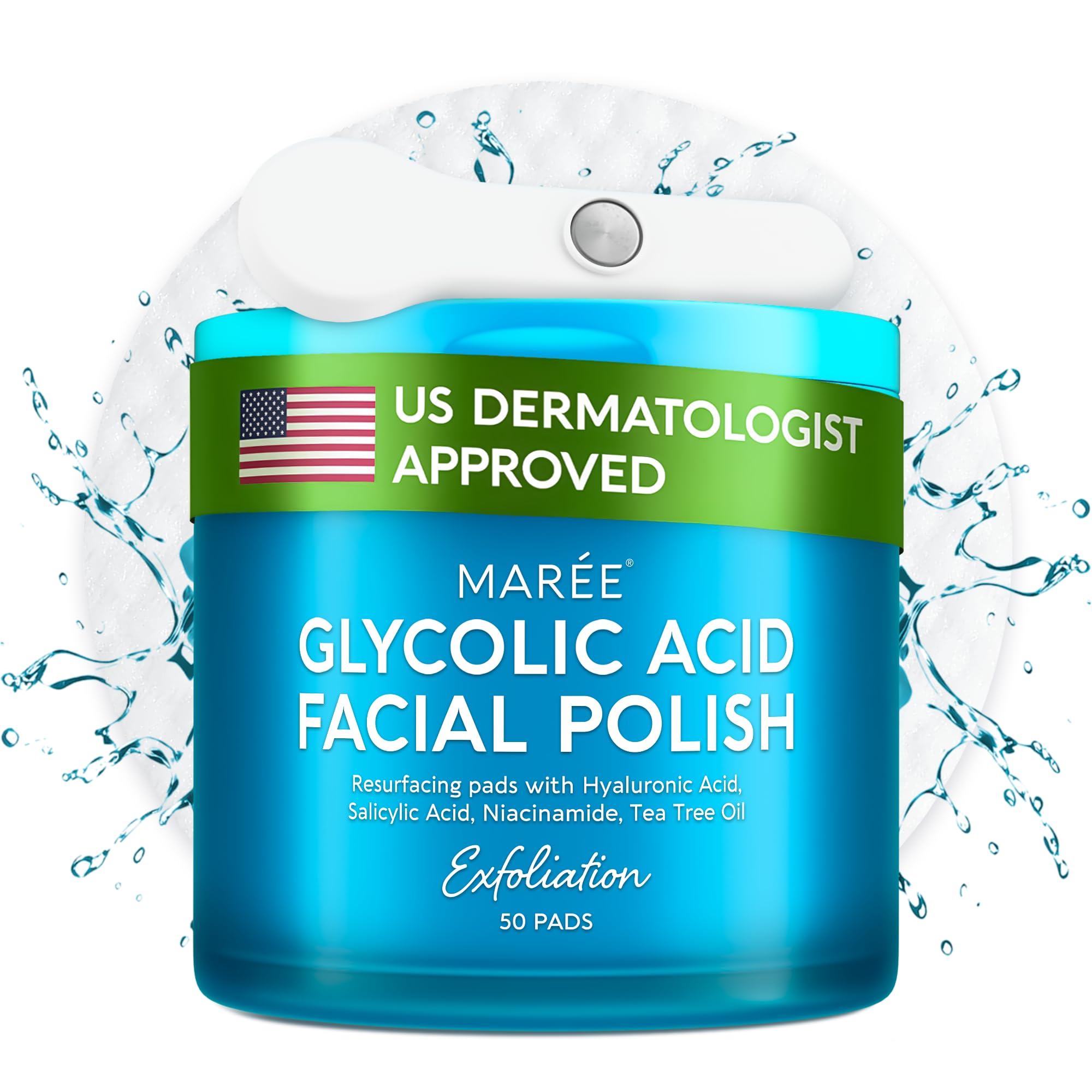 MARÉE Tampons glycoliques visage, exfoliation douce et peau lumineuse.