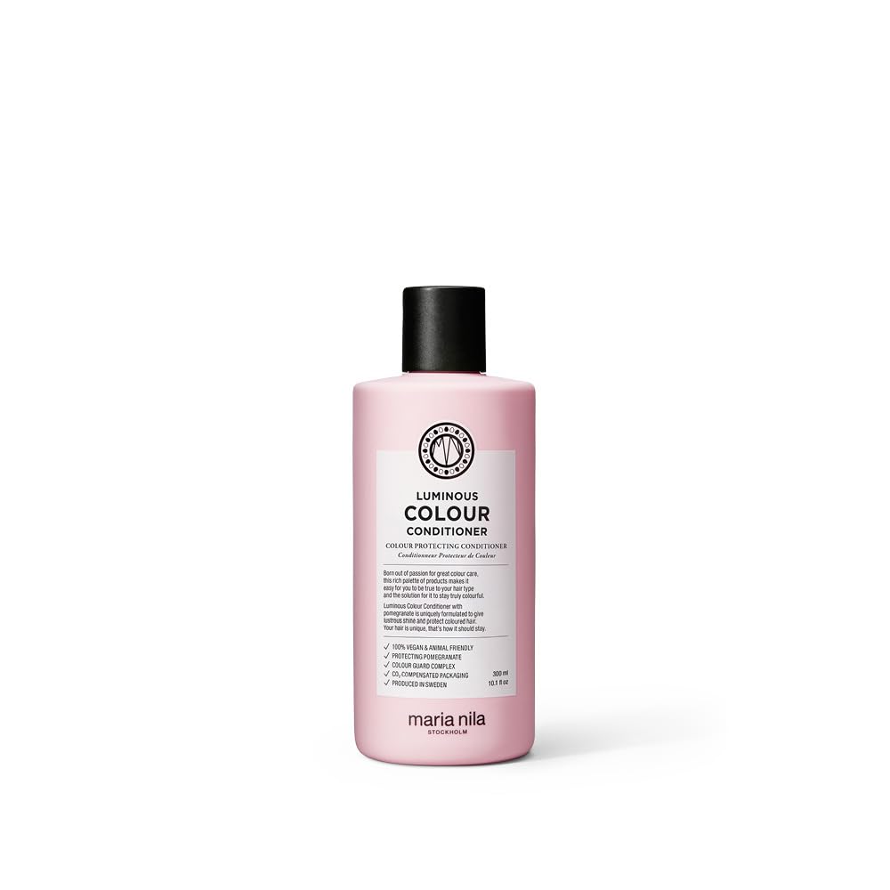 Maria Nila Luminous Colour - conditionneur bouteille en gros plan pour nourrir et protéger la couleur