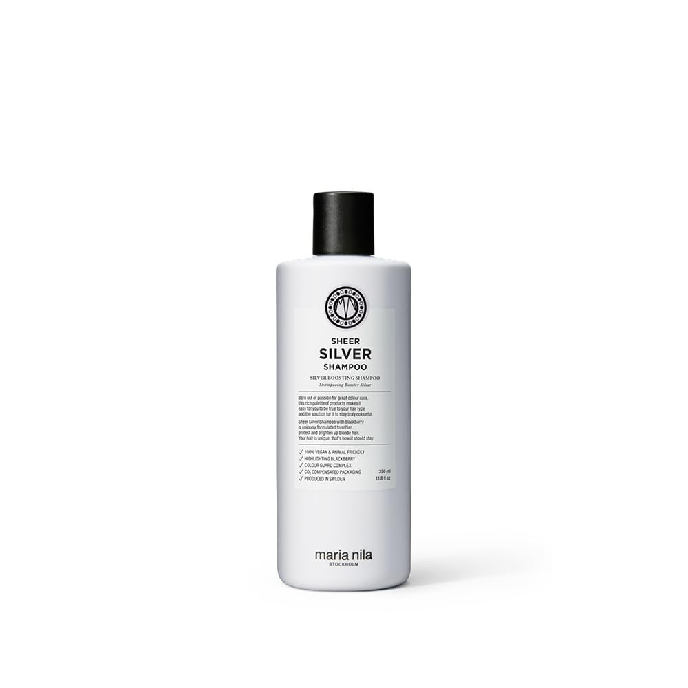 Maria Nila Sheer Silver shampoo, pigments violet neutralisant les reflets jaunes.