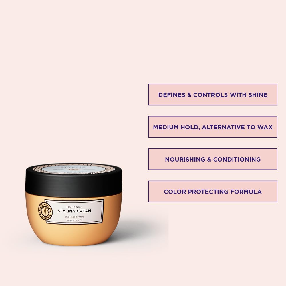 Maria Nila Styling Cream donne une brillance subtile et une tenue moyenne.