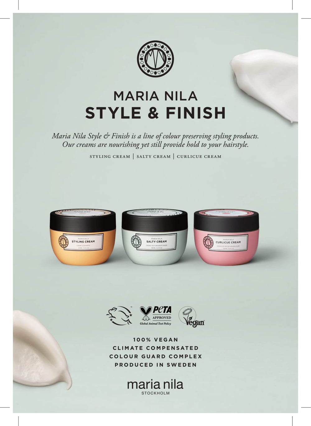Maria Nila Styling Cream protège la couleur avec un effet sans sulfate et sans parabènes.