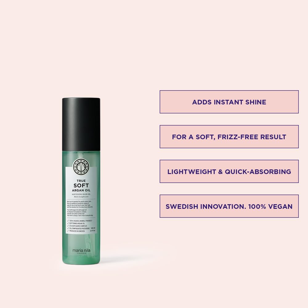 Huile d'Argan Maria Nila True Soft en présentation, soin nourrissant sans sulfates