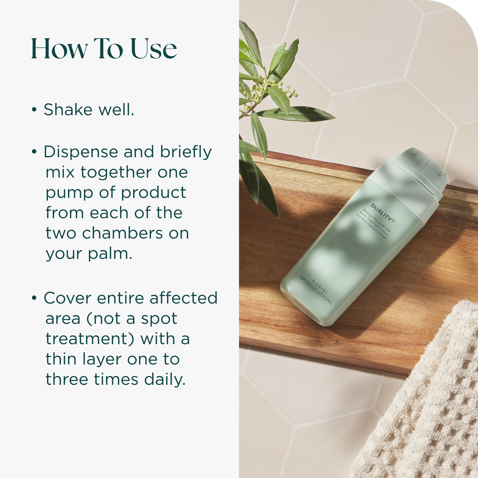 Marini SkinSolutions Dualité : emballage clair indiquant les ingrédients et exclusions.