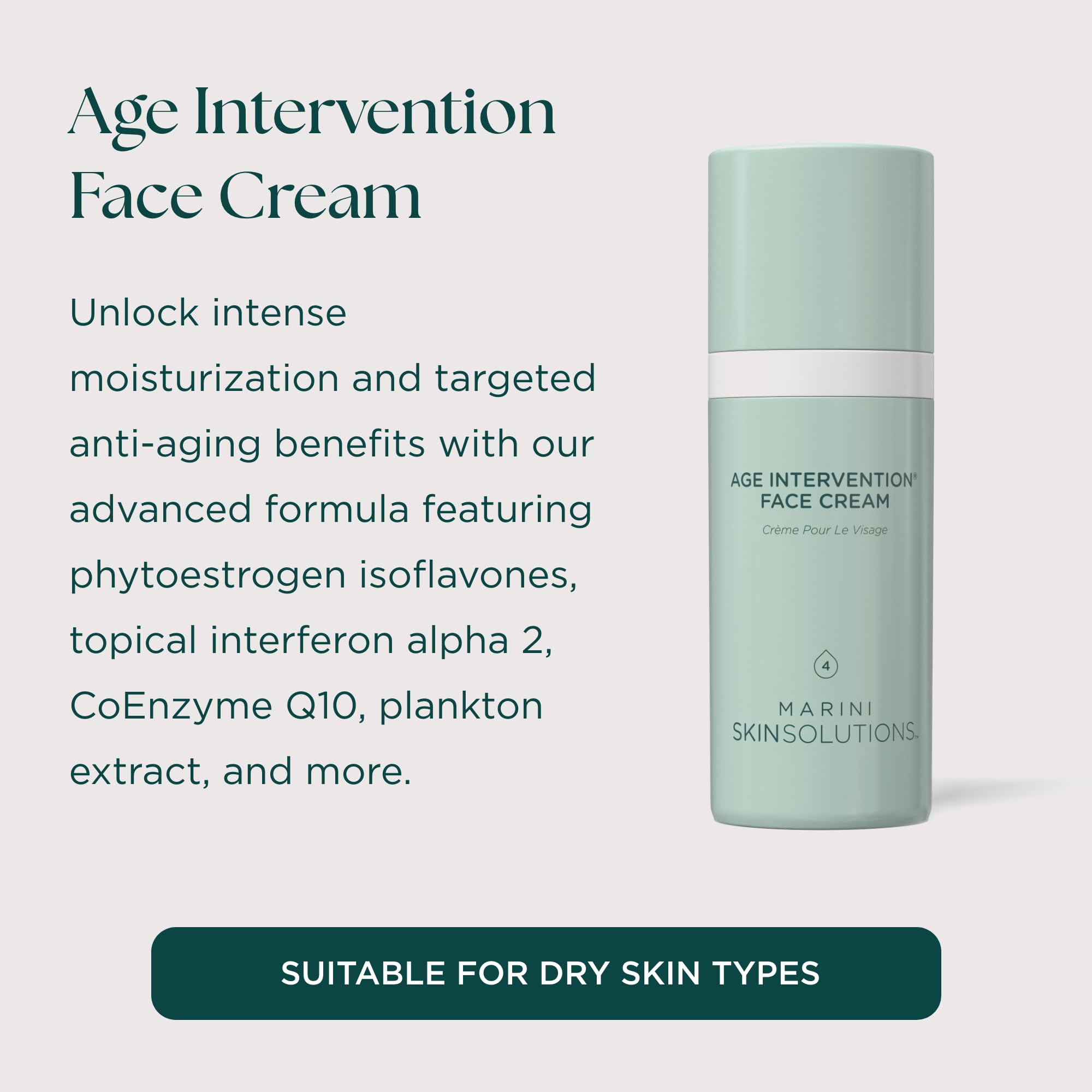 Marini SkinSolutions Age Intervention Crème Visage présentant interferon alpha2 et autres ingrédients.