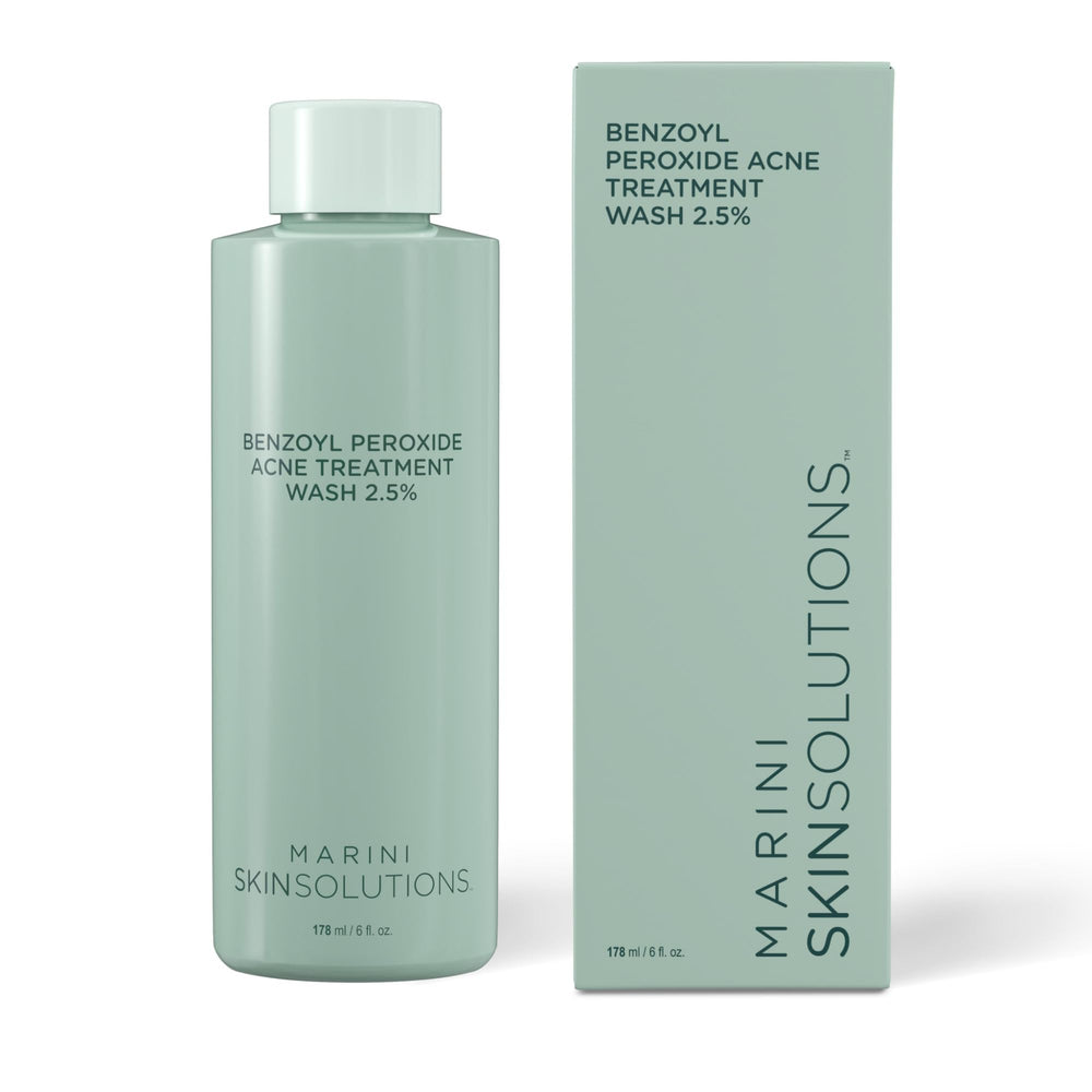 Marini SkinSolutions, bouteille-lavage BPO 2-5%, nettoyage efficace.