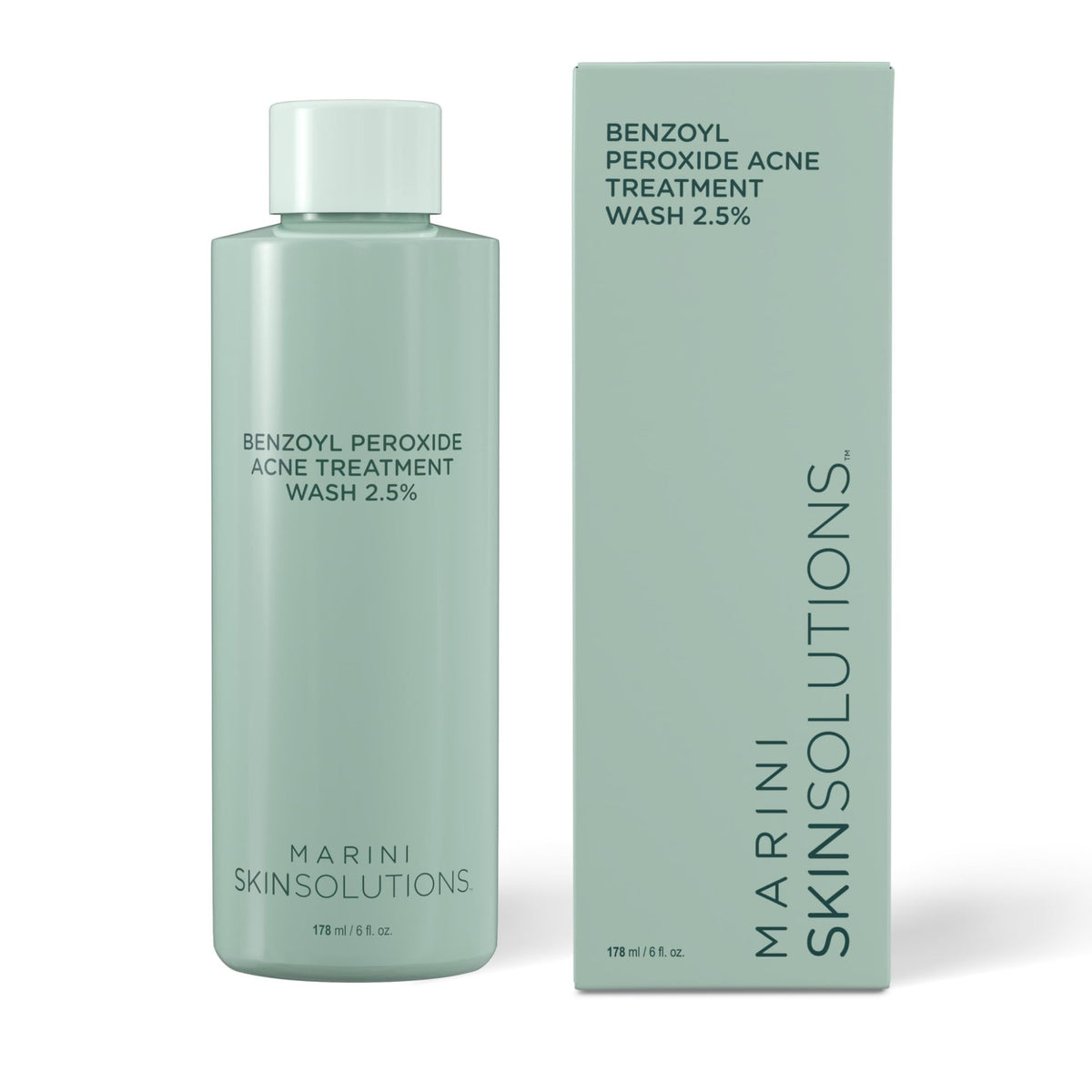 Marini SkinSolutions, bouteille-lavage BPO 2-5%, nettoyage efficace.