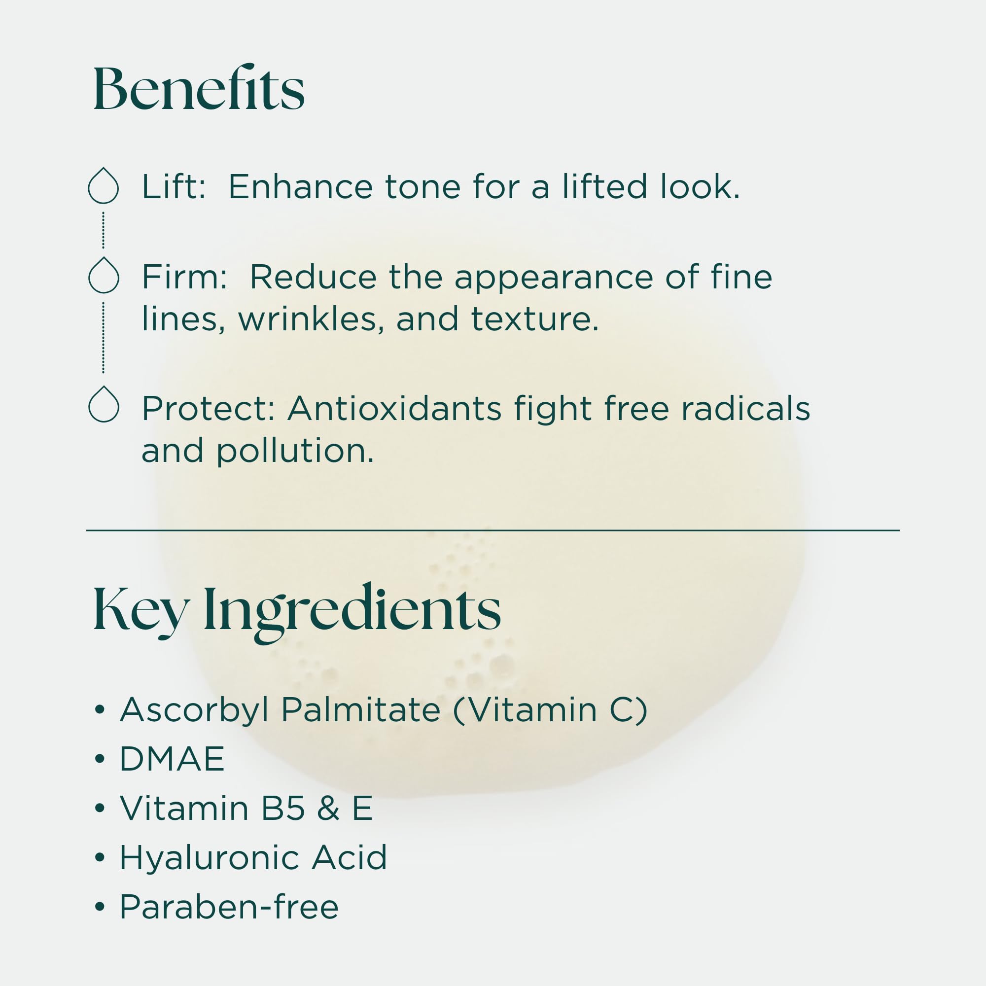 Application matin et soir du sérum C-ESTA sur visage et cou.