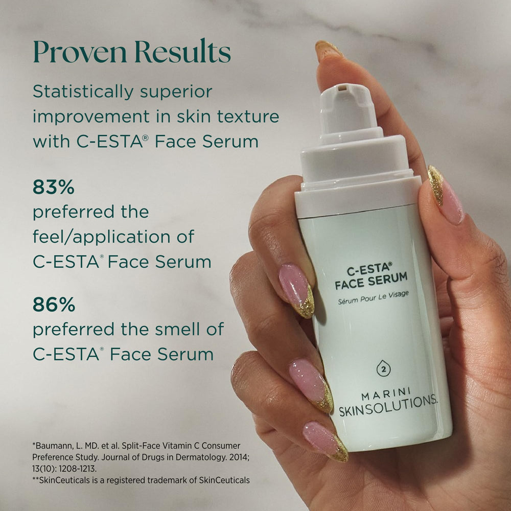 Sérum C-ESTA Marini SkinSolutions sur décolleté et cou pour peau lisse.