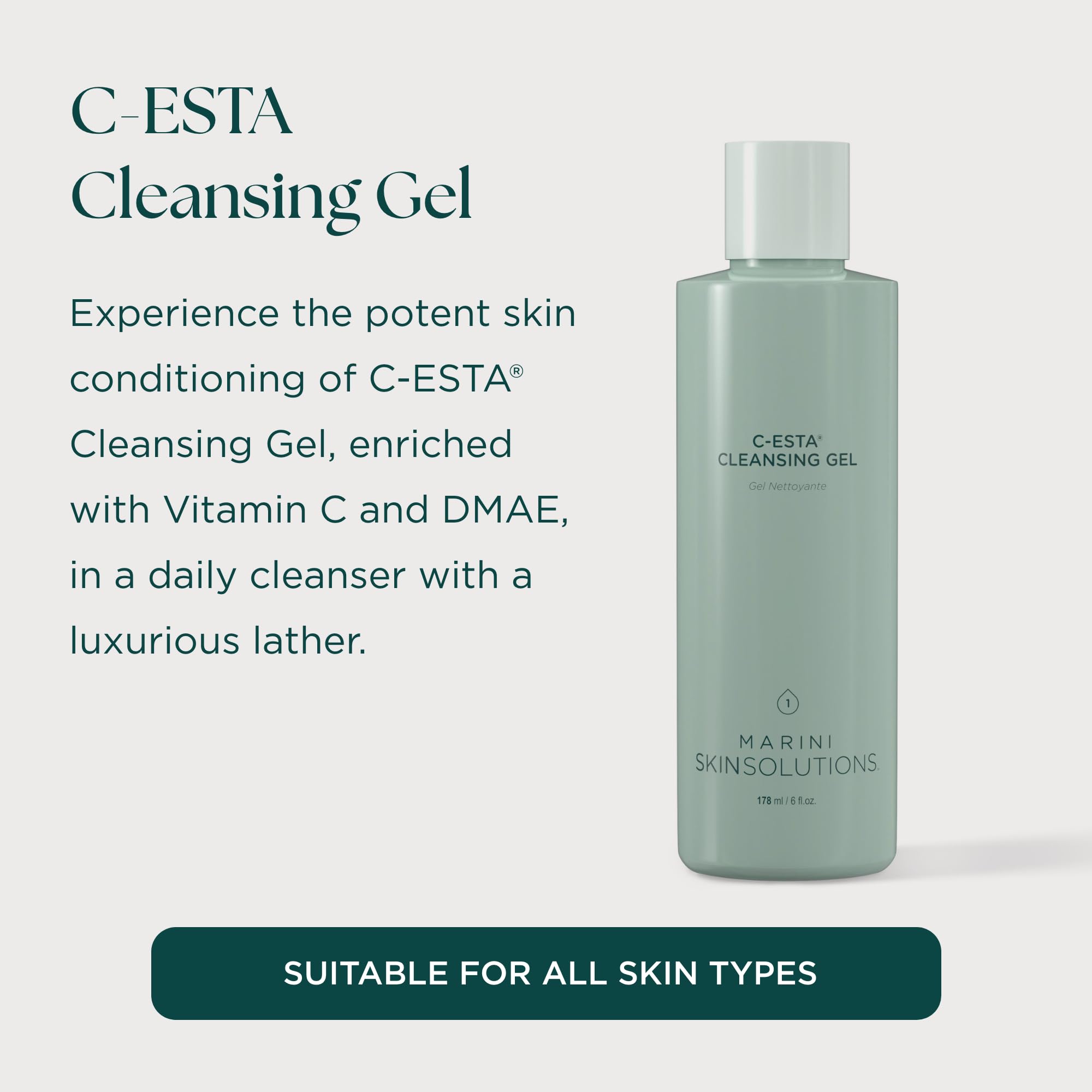 Marini SkinSolutions C-ESTA Gel Nettoyant Visage, application matin et soir pour un rituel doux.