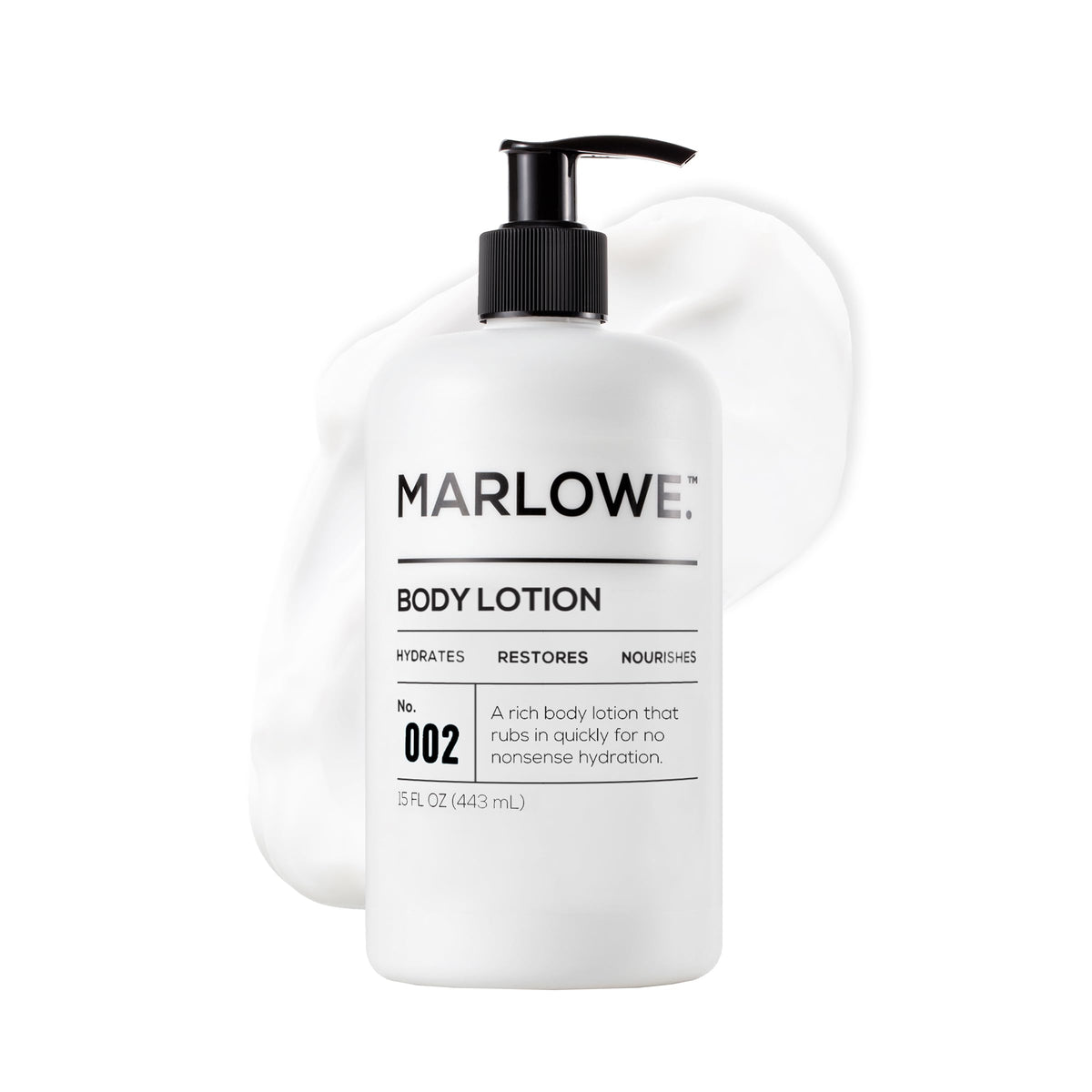 MARLOWE No. 002 Lotion corporelle Originale, bouteille-pompe 15 oz, hydratation durable.