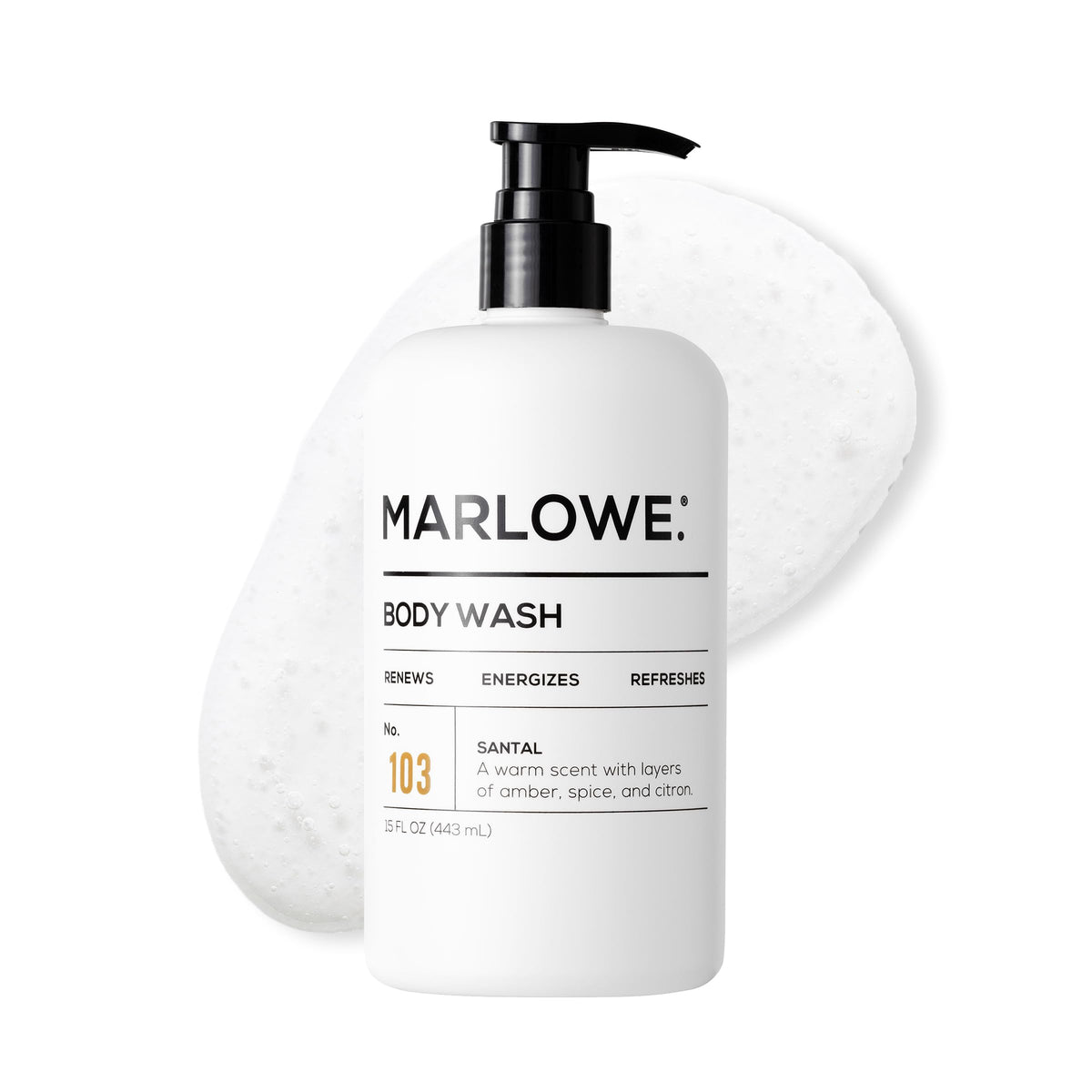 MARLOWE No. 103 bottle pump with Santal scent for energizing shower