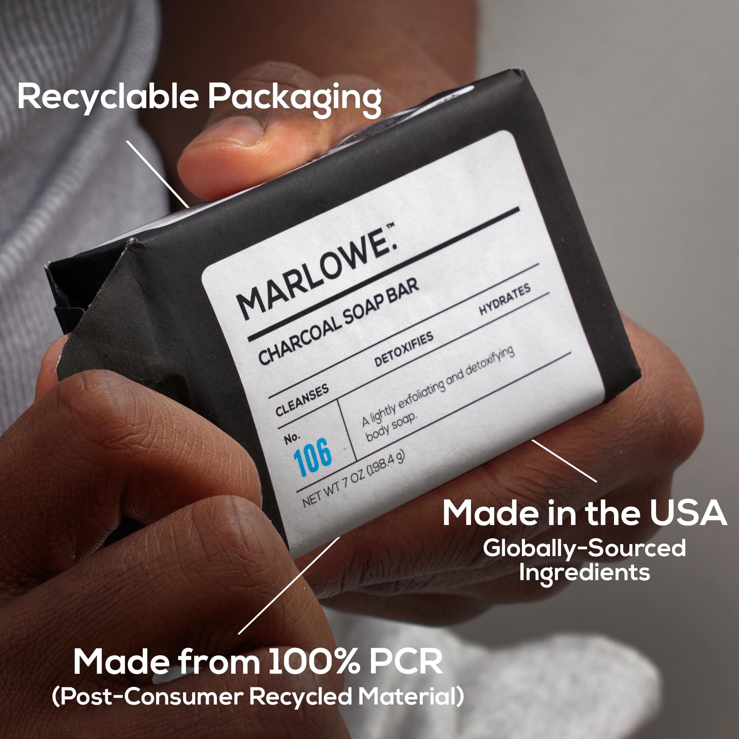 MARLOWE No. 106 charcoal soap with olive oil supports skin conditioning