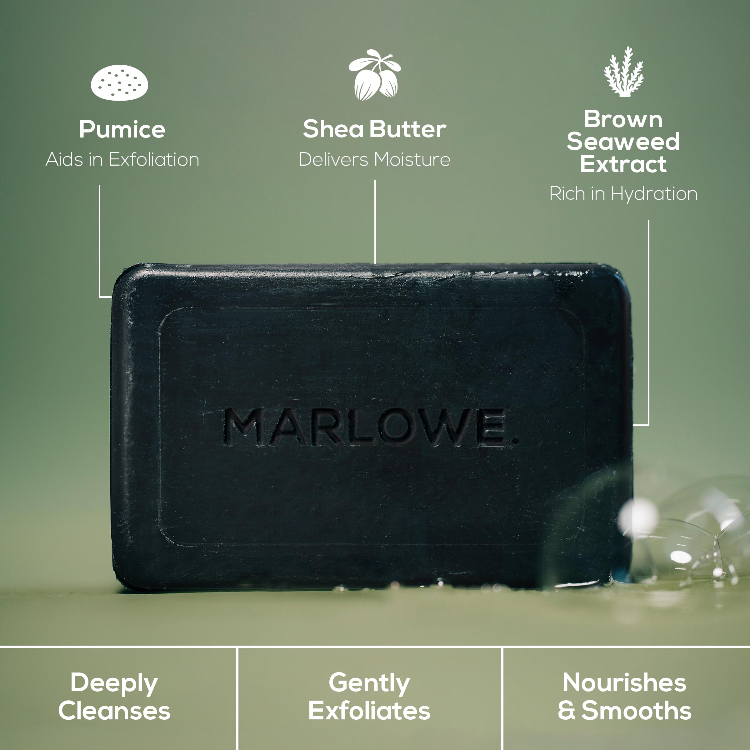 MARLOWE No. 106 charcoal soap shea butter moisturizes for soft skin