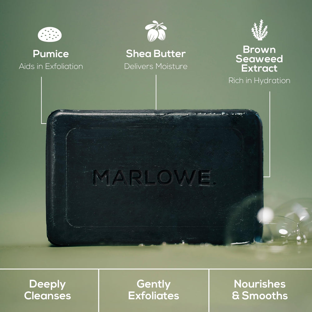 MARLOWE No. 106 charcoal soap shea butter moisturizes for soft skin