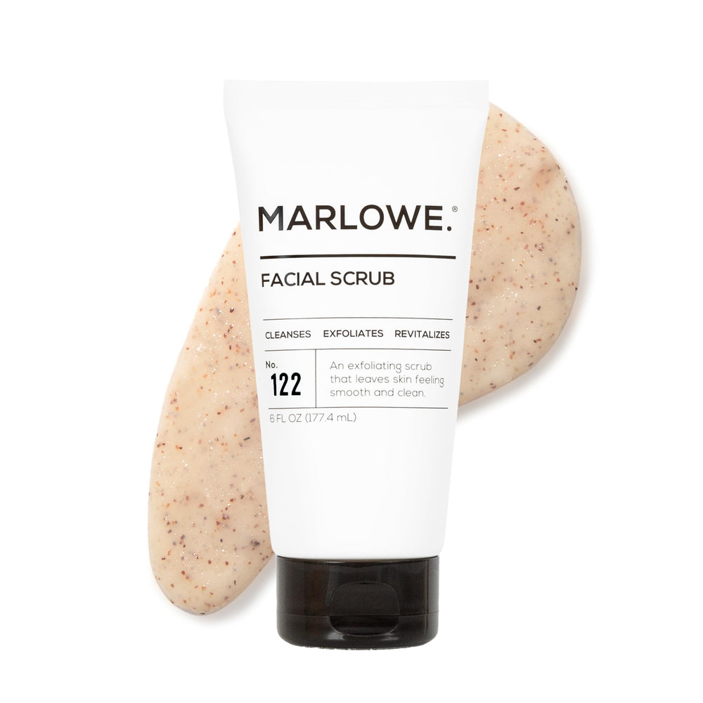 Gommage visage MARLOWE No.122 avec poudre d'abricot et pierre ponce pour peau lisse.